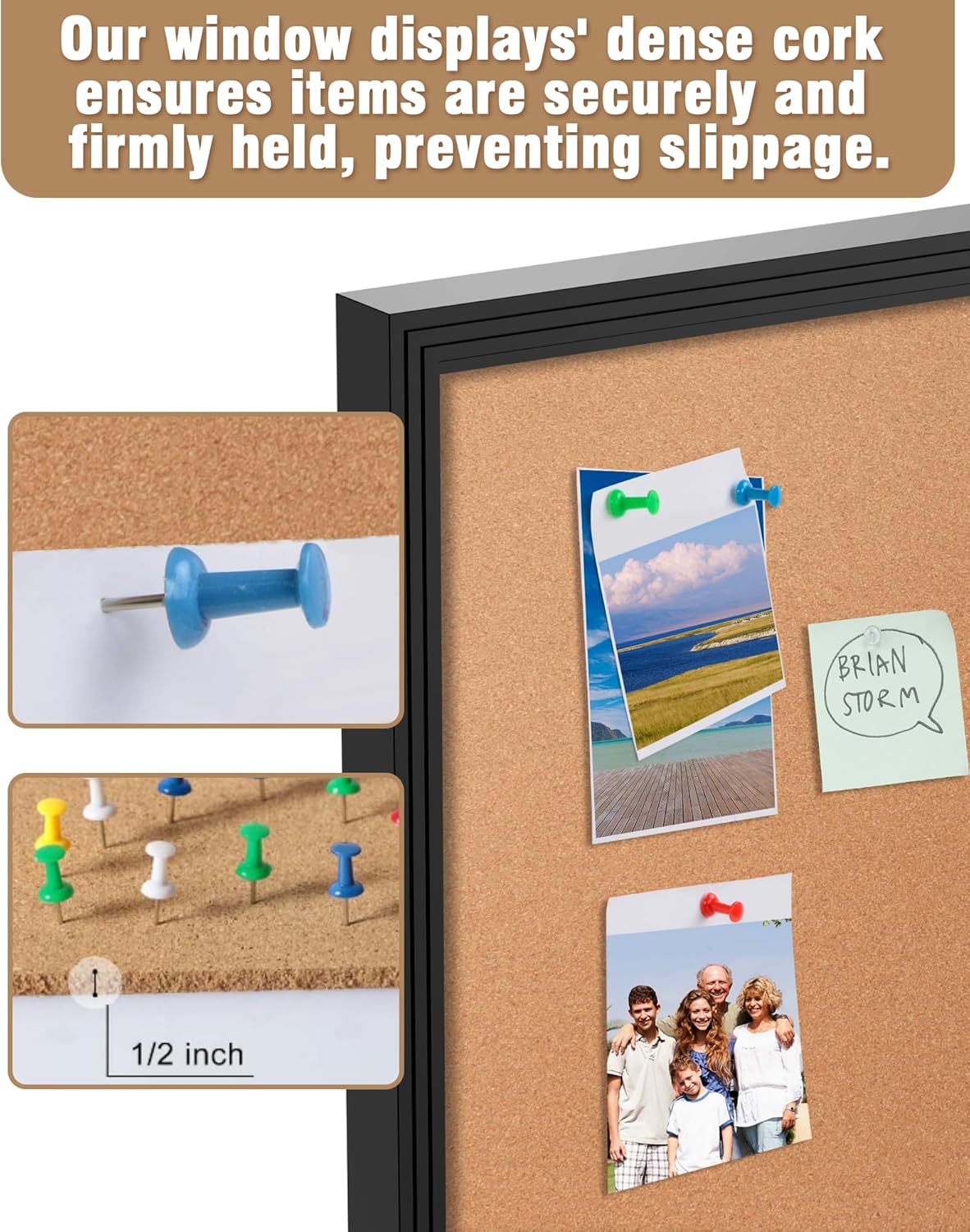36"x24" Enclosed Bulletin Board, Outdoor Lockable Weather-Resistant Aluminum Cork Noticeboard for School & Office Hospital, Black Frame w/Cork