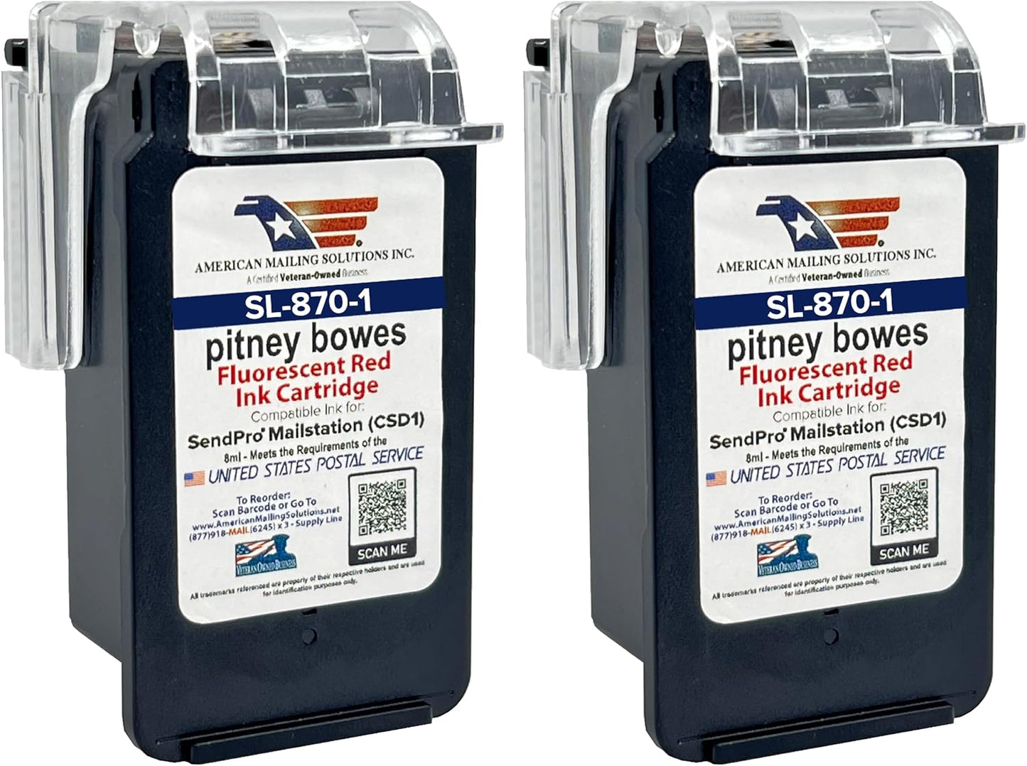 AMERICAN MAILING SOLUTIONS INC. | 2-Pack | PB SL-870-1 Red Fluorescent Ink Cartridge Replacement for SendPro Mailstation (CSD1) Postage Meter…