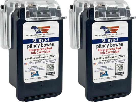 AMERICAN MAILING SOLUTIONS INC. | 2-Pack | PB SL-870-1 Red Fluorescent Ink Cartridge Replacement for SendPro Mailstation (CSD1) Postage Meter…