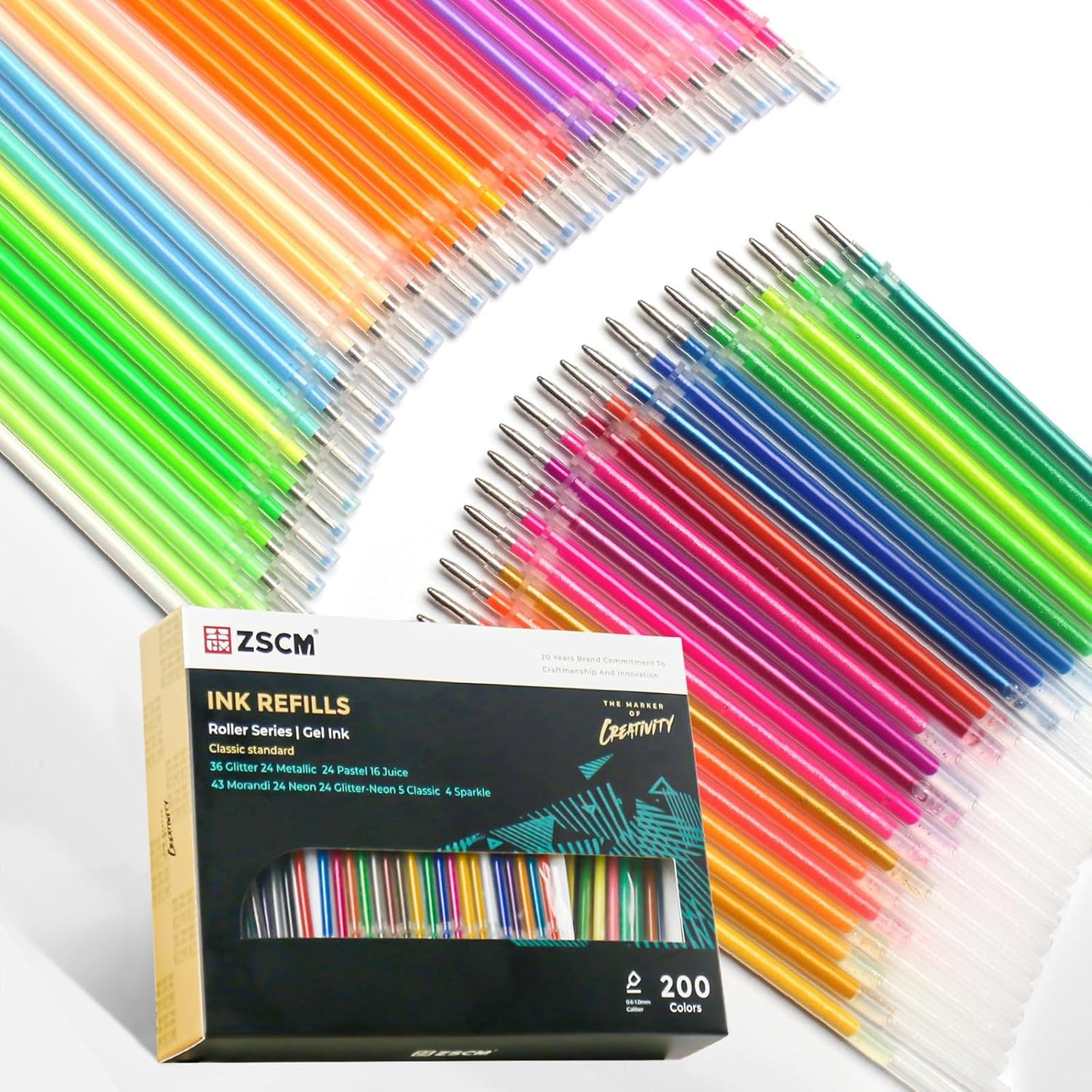 200 Colors Gel Pen Ink Refills, Glitter Neon Gel Ink Pens Refills Replace Cartridges for Adult Coloring Books Journaling Women Gifts, No Repeats