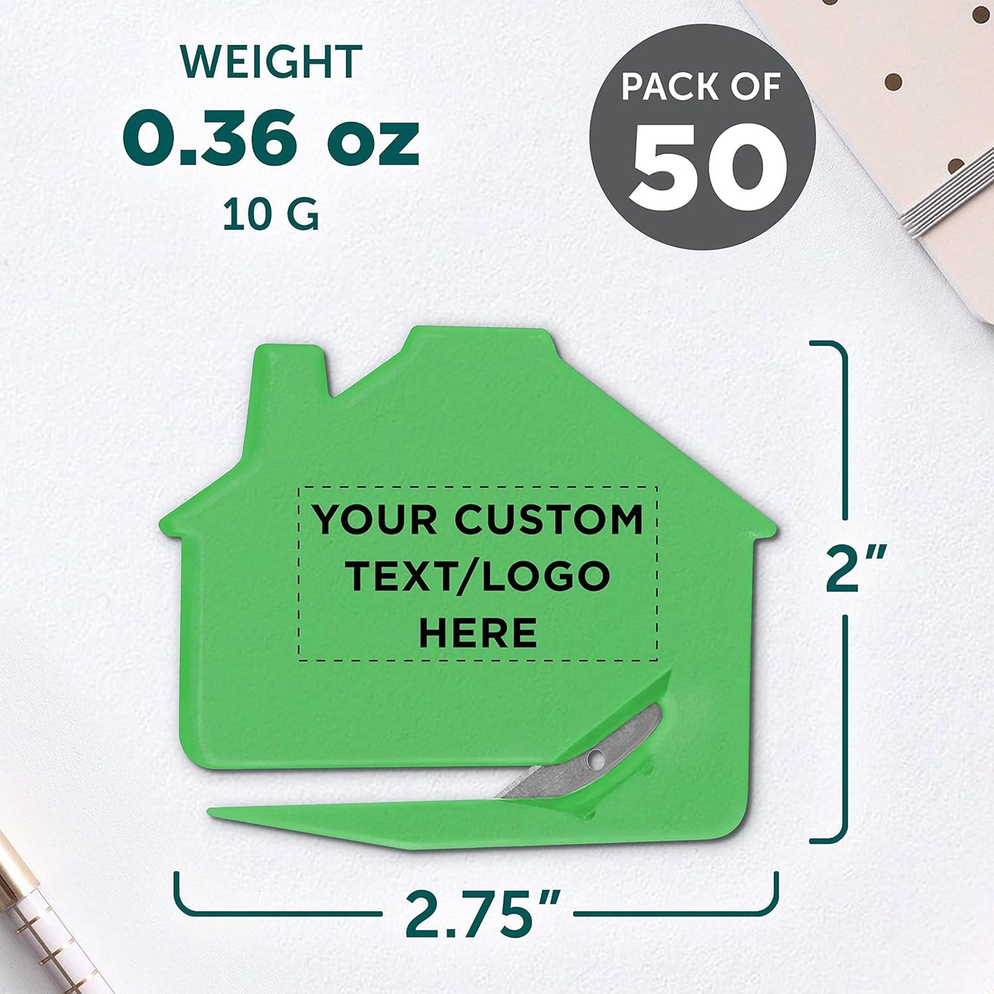 Custom House Letter Openers Set of 50, Personalized Bulk Pack - Perfect for Home or Office - TGreen