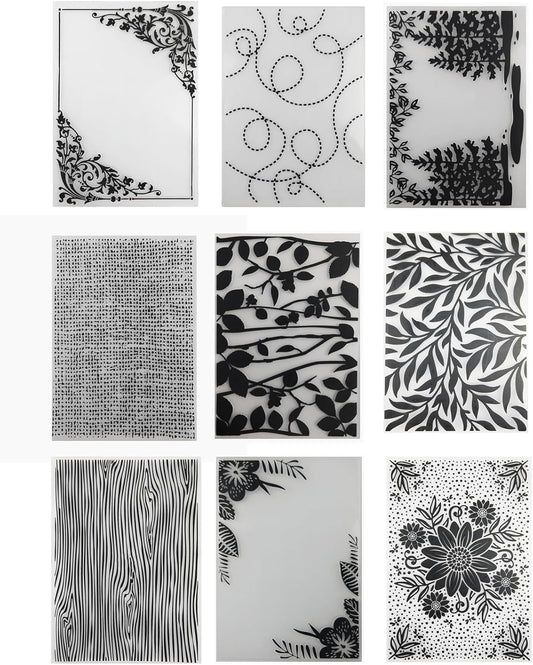 9Pcs Plastic Embossing Folders for Card Making Embossing Machine Template Mold Paper Card Embossing Stencil Flower Leaf Embossing Folder for Scrapbook Photo Album DIY Craft Decoration,4.1 x 5.8inch