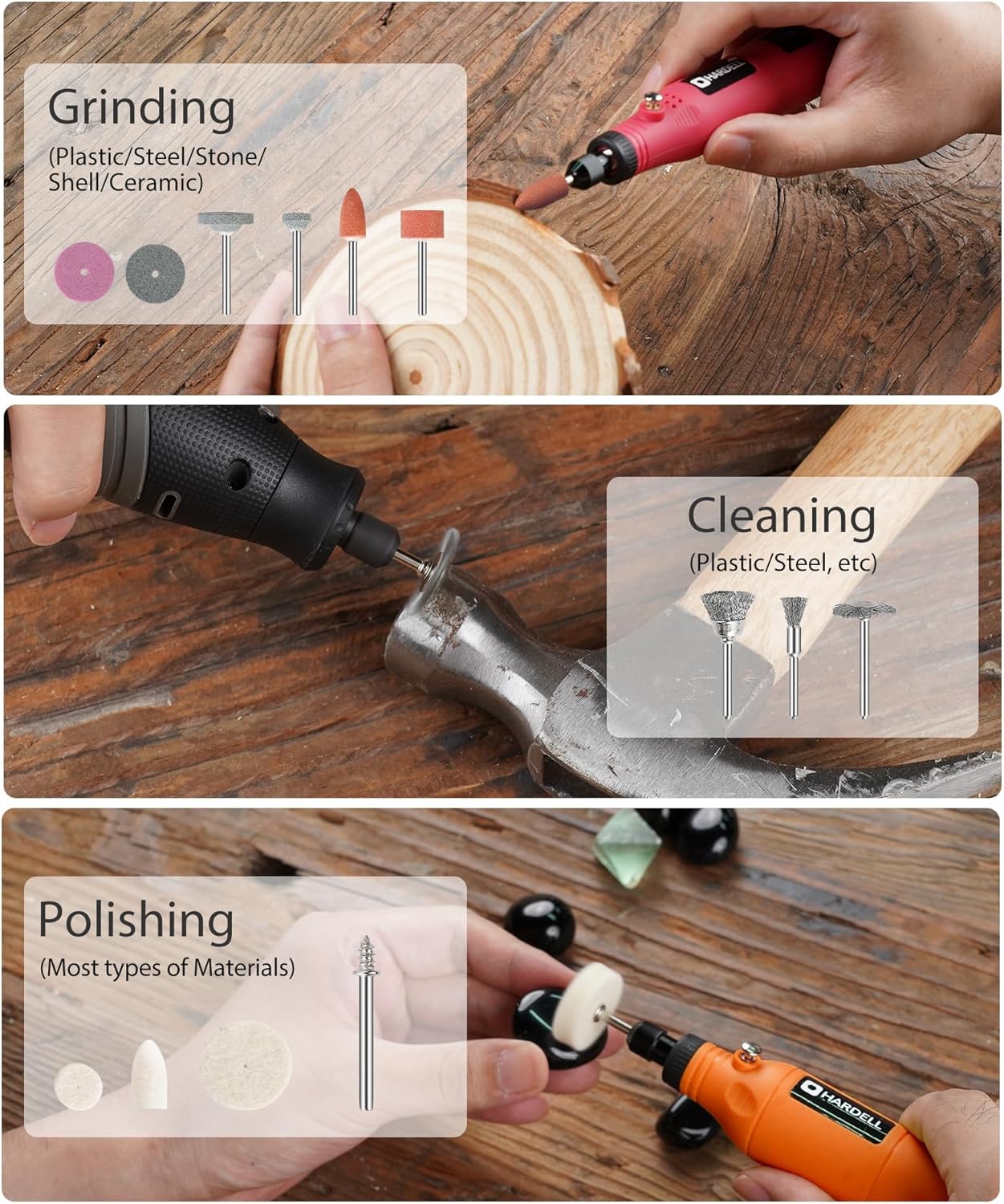 HARDELL Rotary Tool Accessories, 227pcs Power Rotary Tool Accessories Kit, 1/8"(3.2mm) Diameter Shanks, Universal Fitment for Easy Cutting, Polishing, Sanding, Carving, Grinding(Orange)