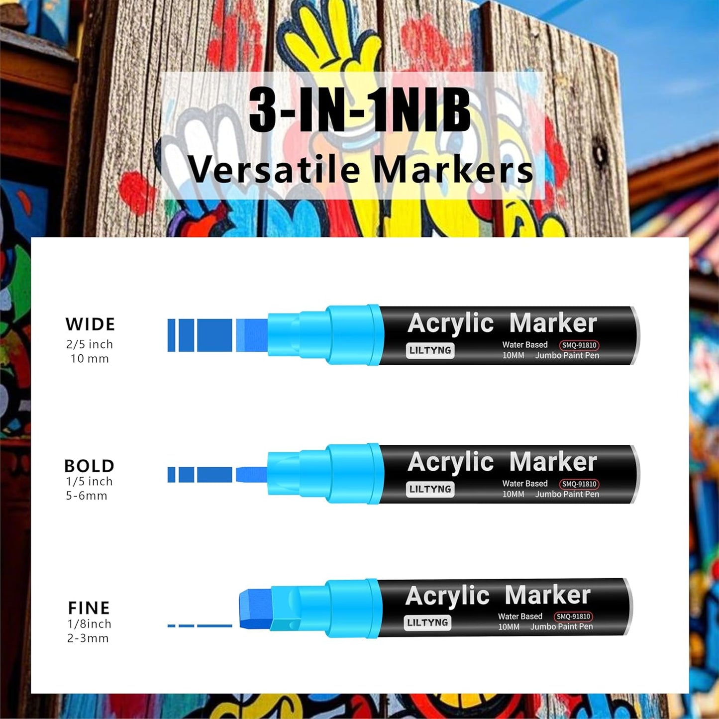 12 Colors Jumbo Markers, 10mm Jumbo Felt Tip, Acrylic Paint Pens Markers for Rock Painting, Poster, Stone, Ceramic, Glass, Wood, Canvas