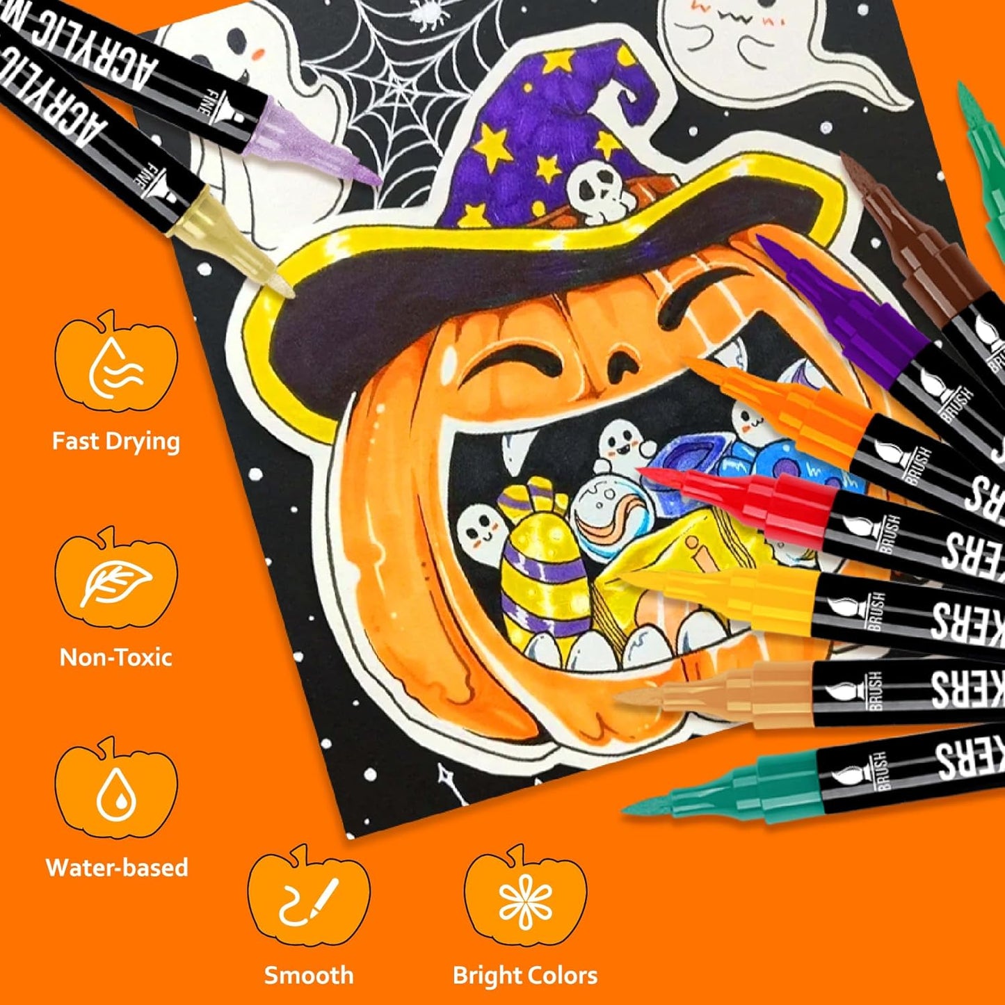 72 Colors Acrylic Paint Markers, Dual Tip with Fine Tip and Brush Tip Pens for Stone, Wood, Calligraphy, Canvas, Ceramic, Metal, Glass, Rock Painting, DIY Crafts Art Supplies Kit