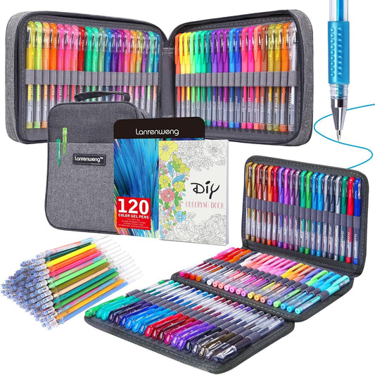 240 Pack Set 120 Colored Gel Pen with 120 Refills, Fine Tip Glitter Gel pens for Kids Adults Coloring Books Drawing Crafts Scrapbooks Bullet Journaling
