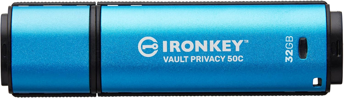 Kingston Ironkey Vault Privacy 50 USB-C 32GB Flash Drive | FIPS 197 Certified | XTS-AES 256-bit | BadUSB and Brute Force Protection | Mult-Password Option | IKVP50C/32GB