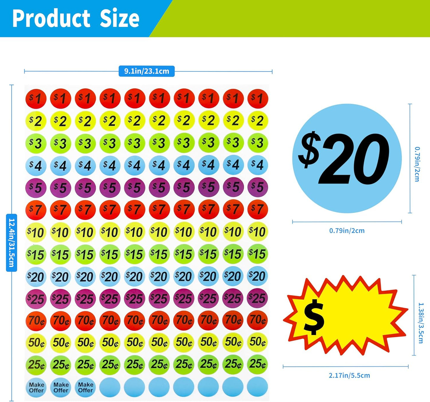 1560 Pcs Removable Garage Sale Price Stickers, 1400pcs Yard Sale Price Stickers & 160pcs Blank Princing Labels, Price Tag for Flea Markets, County Fairs & Retail Use