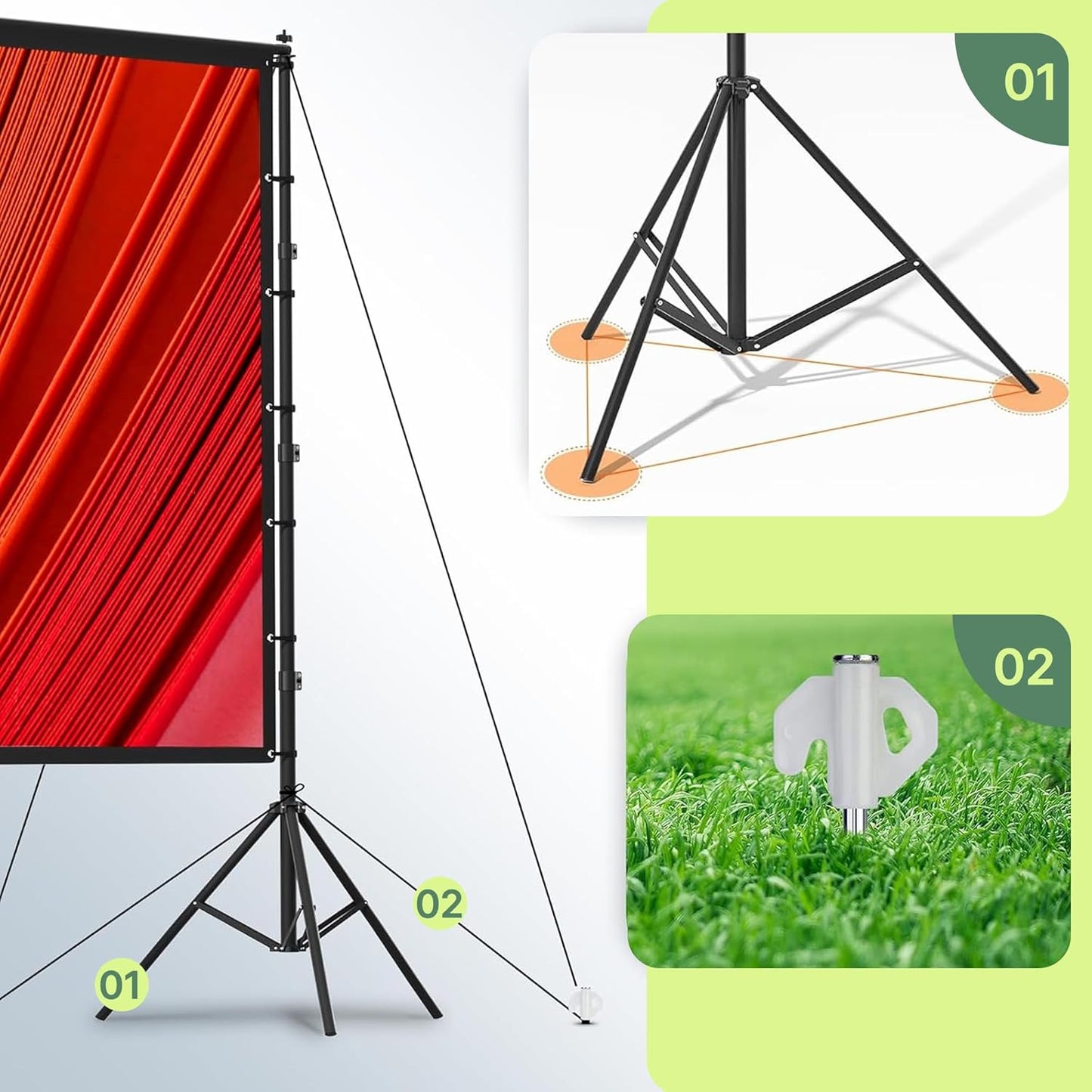 AAJK100-inch Portable Projector Screen with Stand – Elevate Your Outdoor Movie Nights with 4K HD Clarity and Lightweight Convenience
