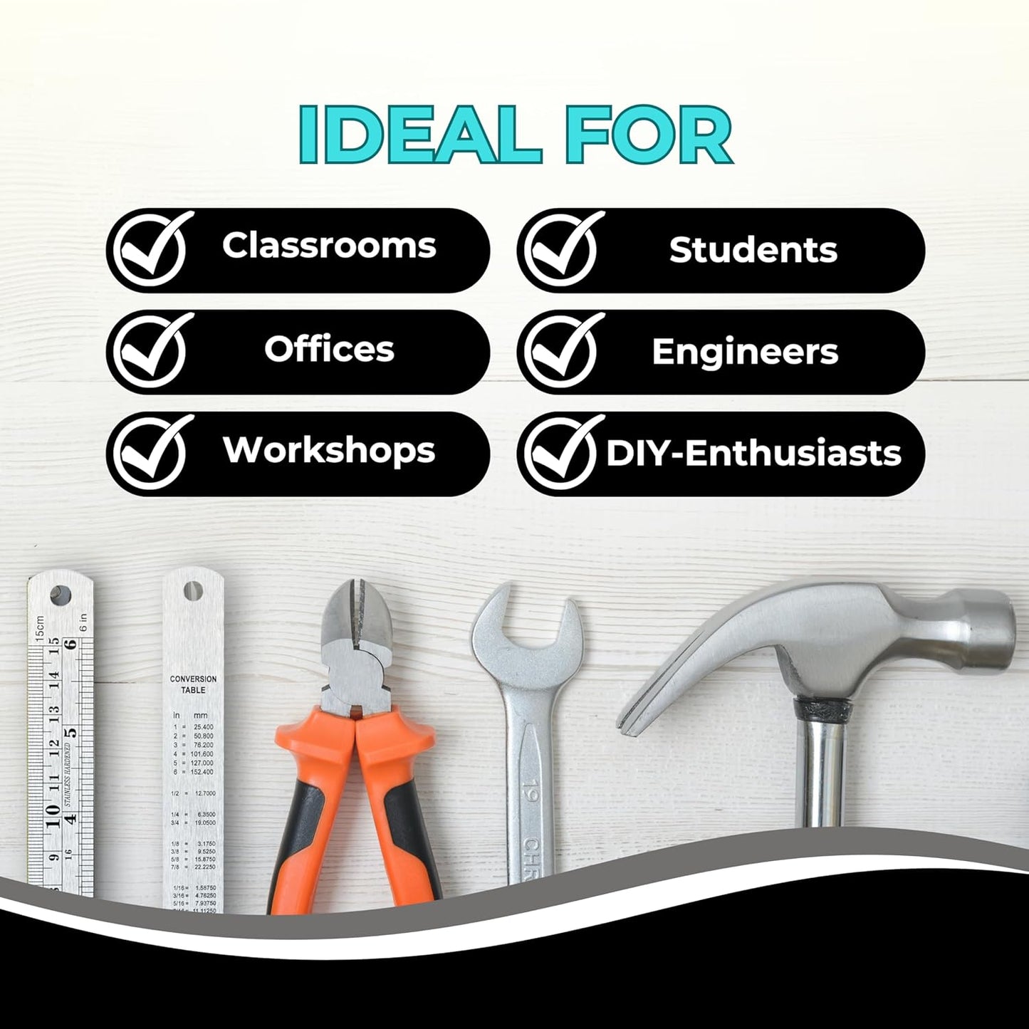 6 Inch Metal Ruler Bulk Set - 10-Pack of Compact 6 Inch / 15cm Stainless Steel Rulers - Precise Edge-Starting Imperial & Metric Measurements - Essential for Classrooms, Workshops, and Offices