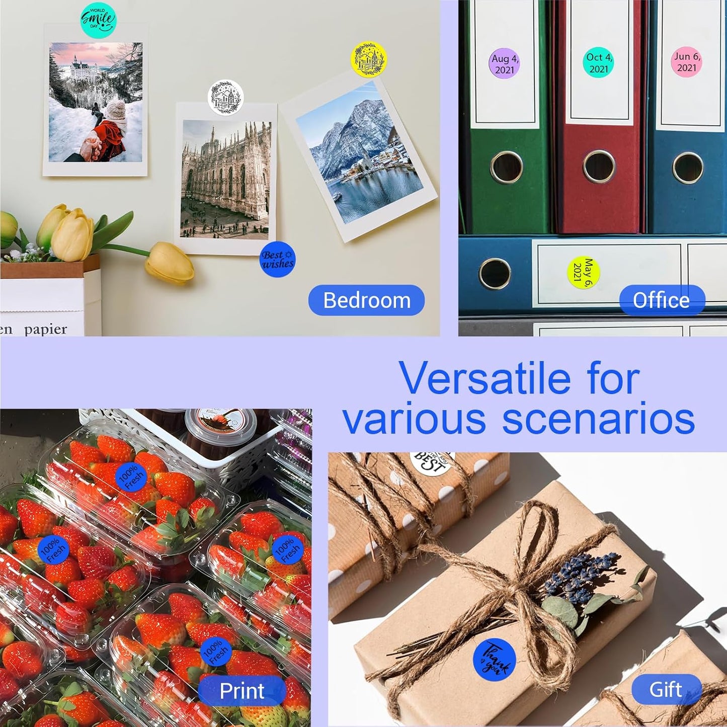 1 Inch Circle Dot Stickers 1000 PCS Color Coding Thermal Labels Dots Writable Printable Small Round Stickers for Office, Classroom, Inventory, Garage, Organizing Storage, DIY, Blue