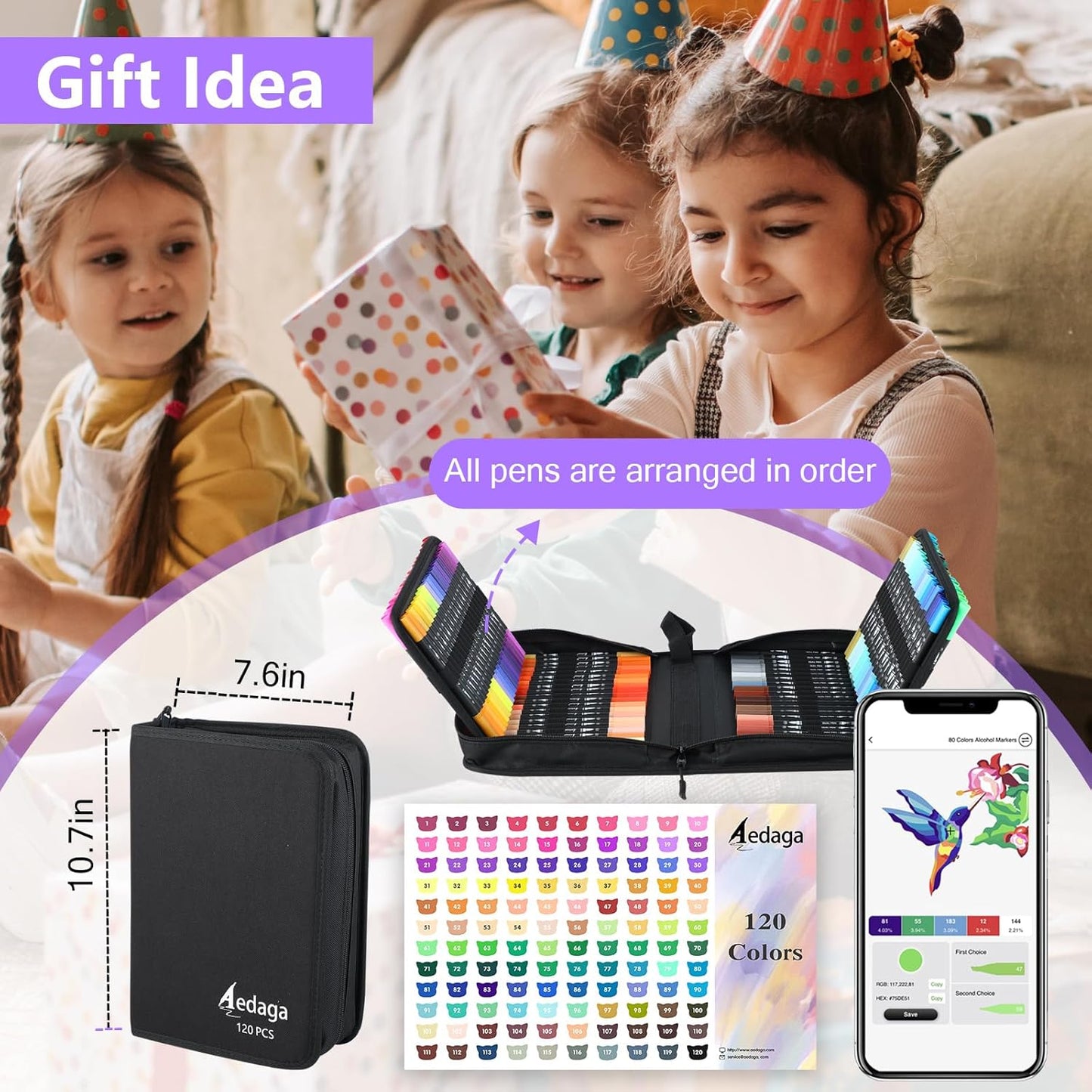 120 Colors Dual Brush Markers, Fine and Brush Tips Numbered Pens with App, for Adults and Kids, Coloring Book Bullet Journaling Note Taking Planner Hand Lettering Calligraphy Drawing Art Supplies Kit