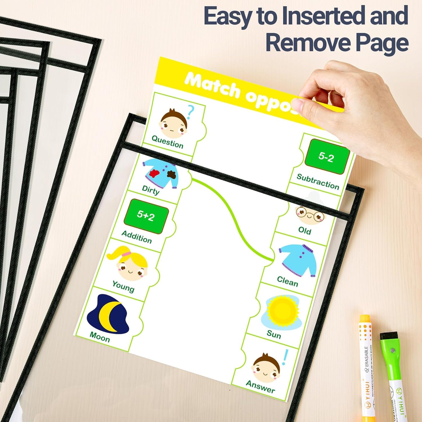 30 Pack Oversized Dry Erase Pocket Sleeves Reusable 10 x 13 Inches Black Shop Ticket Holders Clear Plastic Sleeves Sheet Protectors for Documents, Teacher Classroom & Office Supplies