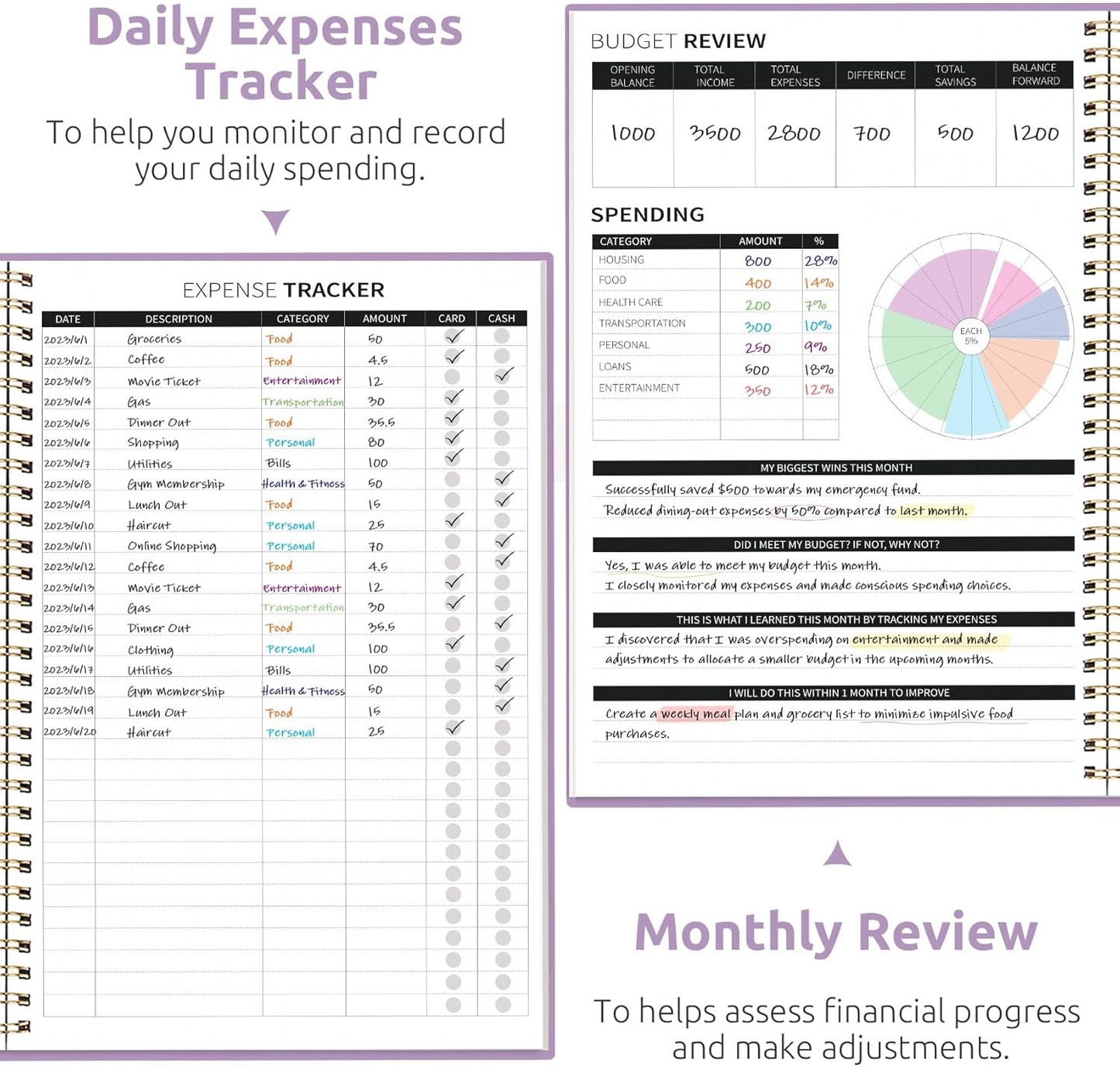 Aesthetic Budget Planner - Monthly Finance Planner with Expense Tracker Notebook, Undated Bill Organizer to Manage Your Finances, Account Book with Colorful Pattern-Purple Blocks
