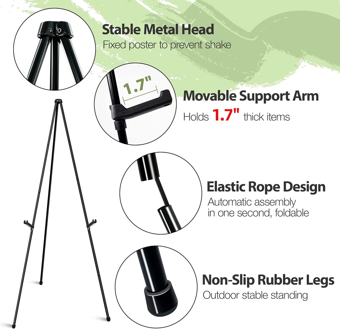 63" Display Easel Stand - 2Packs Art Easels for Wedding Sign Poster Stand Folding Floor Adjustable Metal Black Easel Instant Tripod Easel for Painting Wedding Welcome Sign Stand