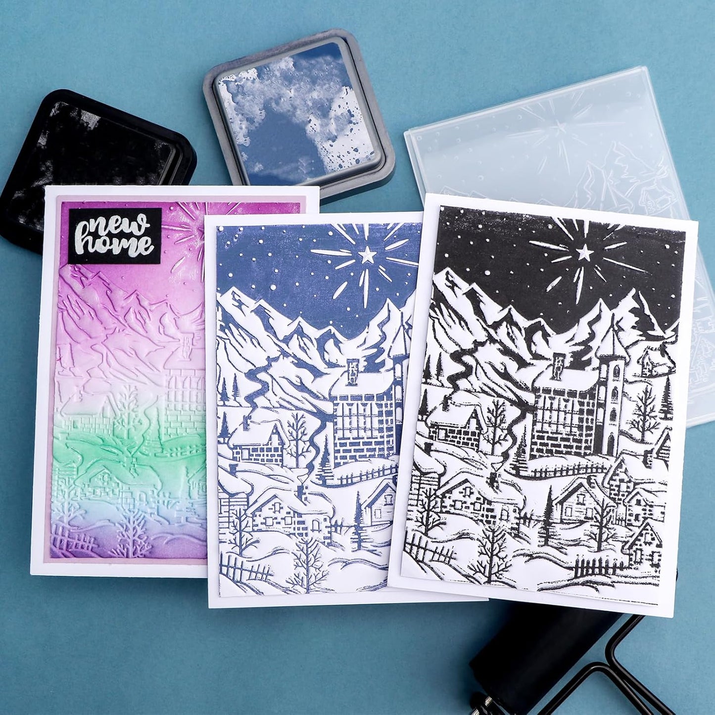 BAOFALI 3D Embossing Folder for Card Making,Snow Mountain, Castle Plastic Texture Fades Embossing Folder Template for Scrapbooking and Other Paper Craft Album Stamps DIY Decoration 6.3" L x 4.5" W