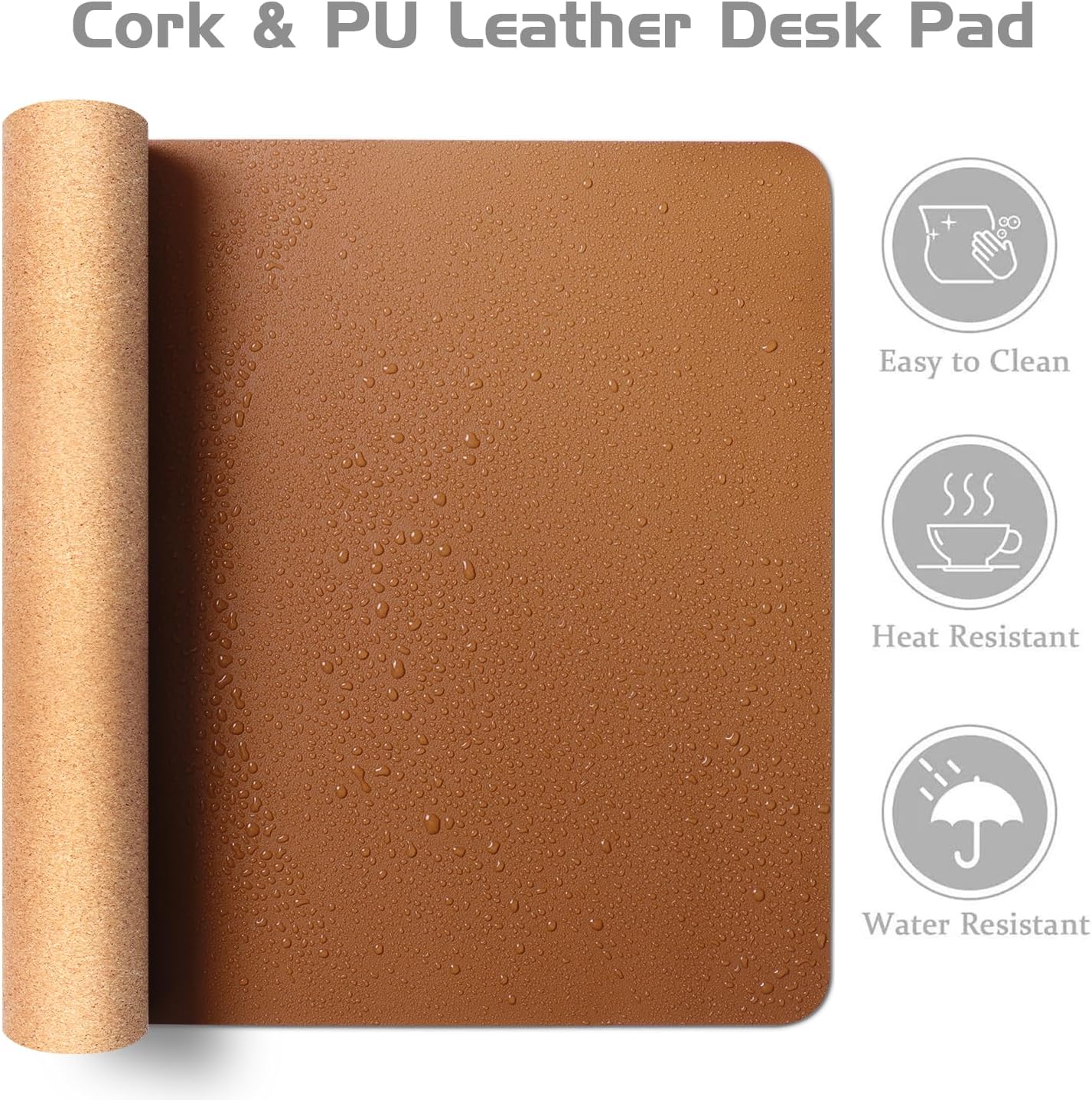 Aothia Double-Sided Desk Pad, Leather Desk Mat, Eco Cork Desk Pad Protector, Large Mouse Pad for Desk, Waterproof Desk Blotter Pad, Writing Pad for Office/Home(23.6""x13.7"",Brown), Brown+cork
