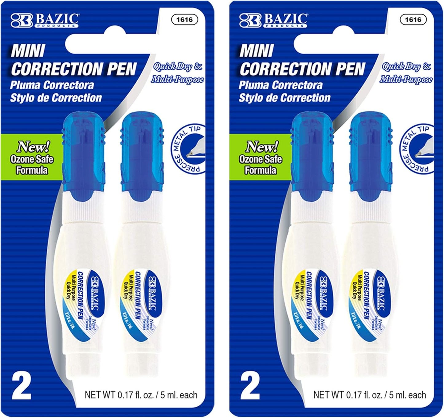 BAZIC Correction Pen (0.17oz/5 ml), Precise Metal Tip Applicator, Mini Fine Point Corrections Fluid, Squeeze White Out Wipe Out Liquid (2/Pack), 2-Packs