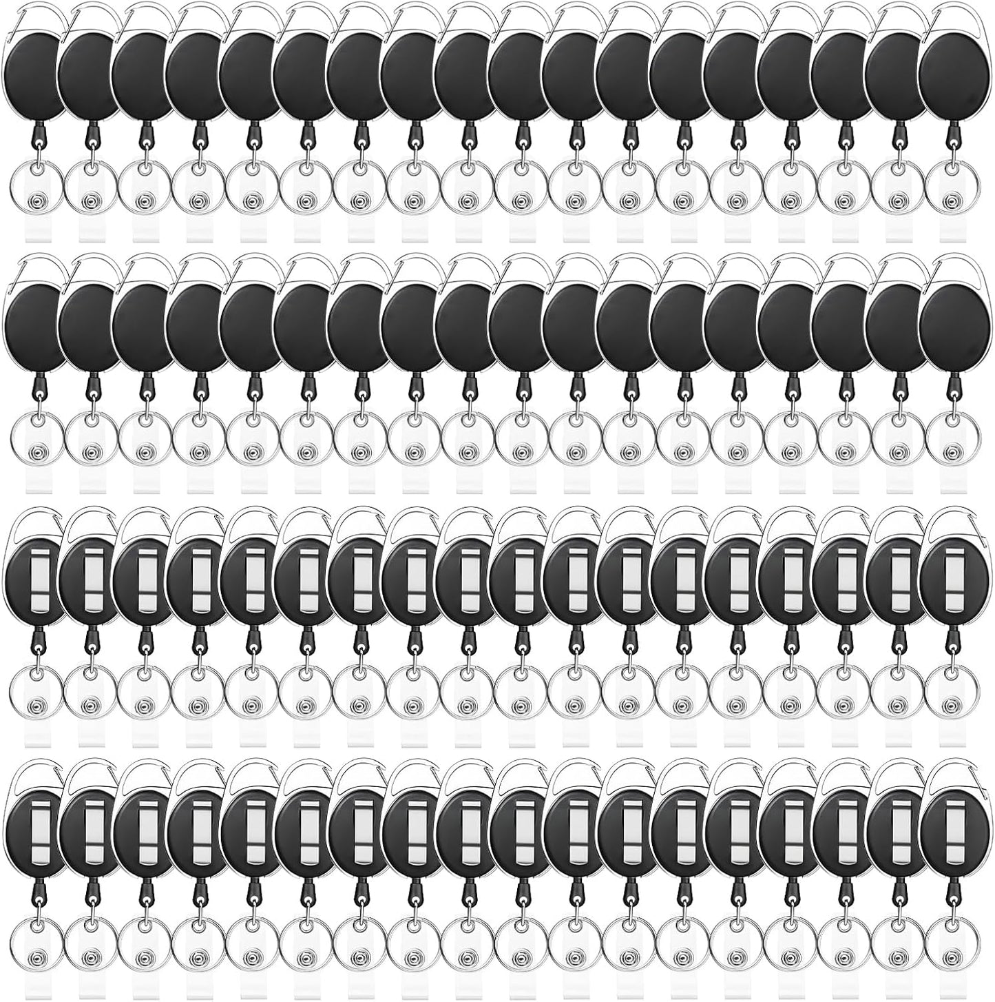 72 Pack Badge Reels Retractable Badge Holders with Clip Key Ring Liubeili Name ID Badge Clips Keychain for Nurse Doctor Employee Worker, Black