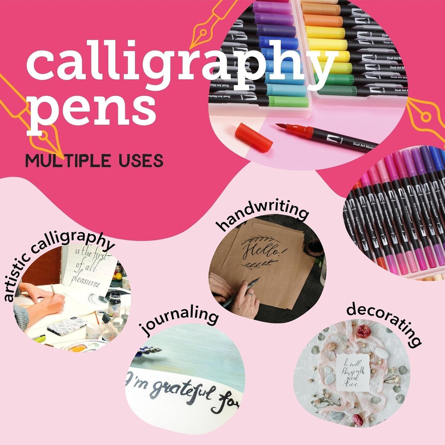 Incraftables 36 Color Dual Tip Calligraphy Pen Set – Artist Brush Pens & Fine Tip Markers for Writing, Journaling, Coloring, and Calligraphy