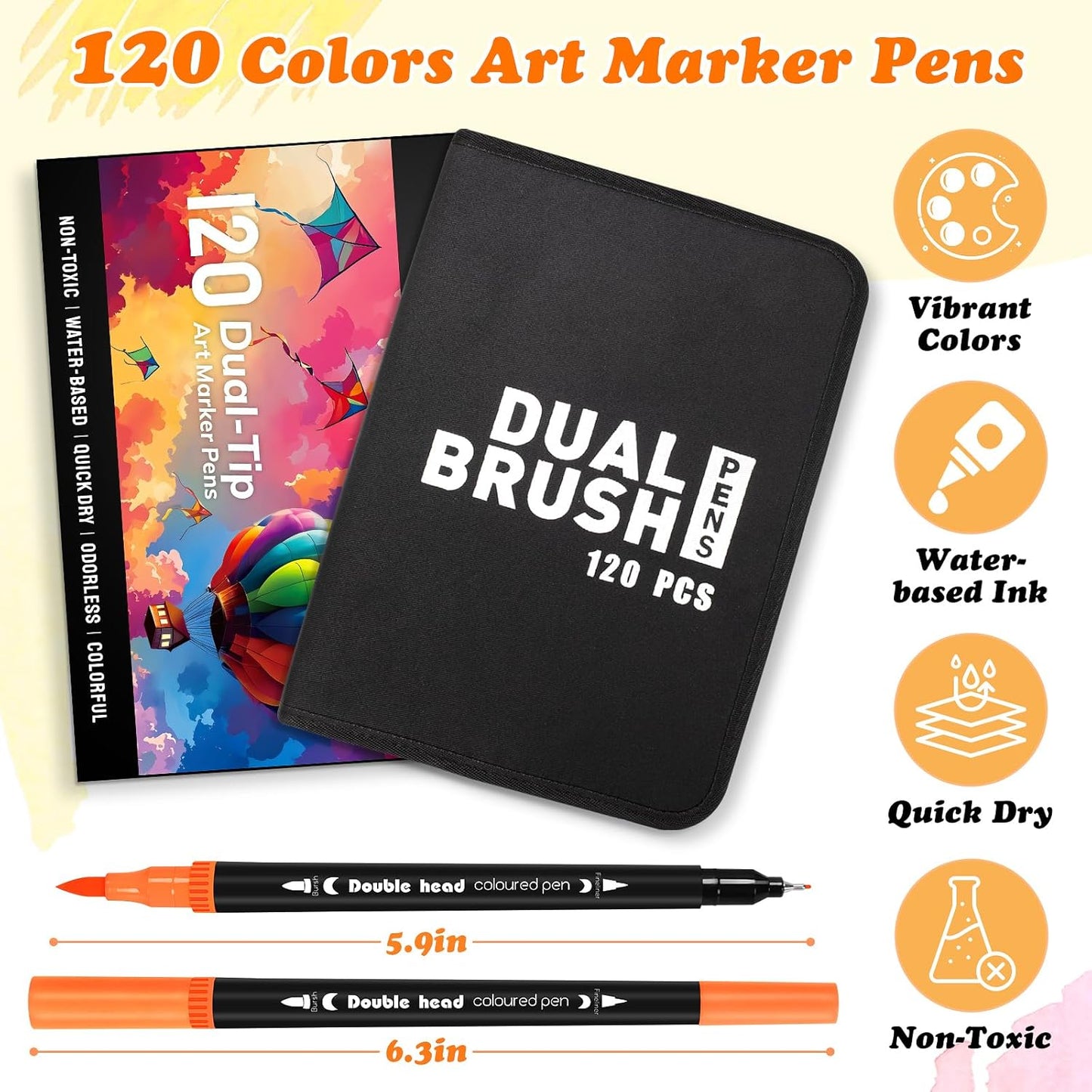 120 Colors Dual Tip Art Markers Pen for Adult Coloring Books No Bleeding, Artists Fine & Brush Tip Drawing Markers Pens for School, Journaling Painting Calligraphy Lettering Supplies for Adults Kids