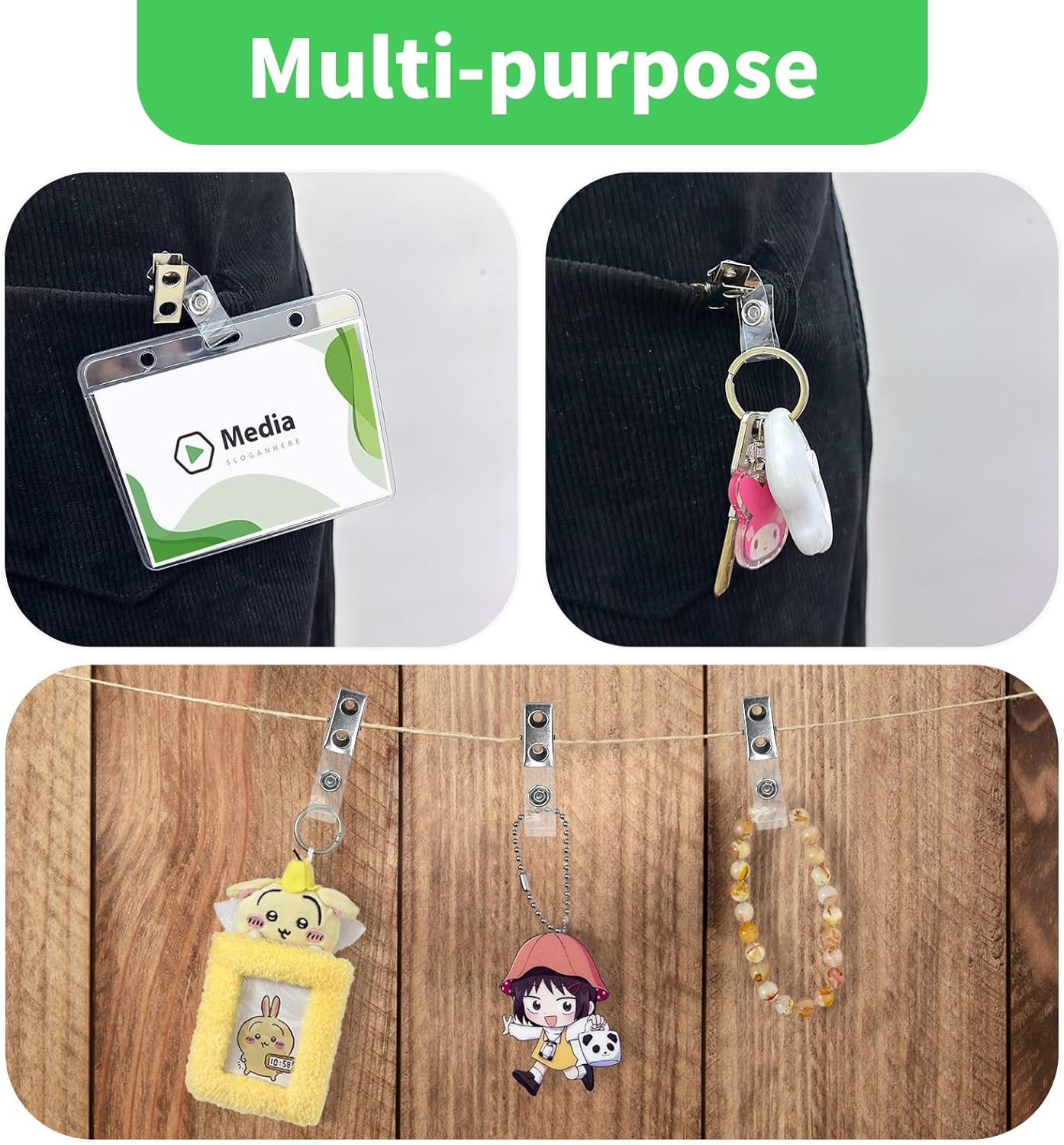 400 Pack Metal Badge Clips Double Hole ID Badge Clips with Clear PVC Straps for Name Tag ID Cards and Badge Holders Work Office Supplies