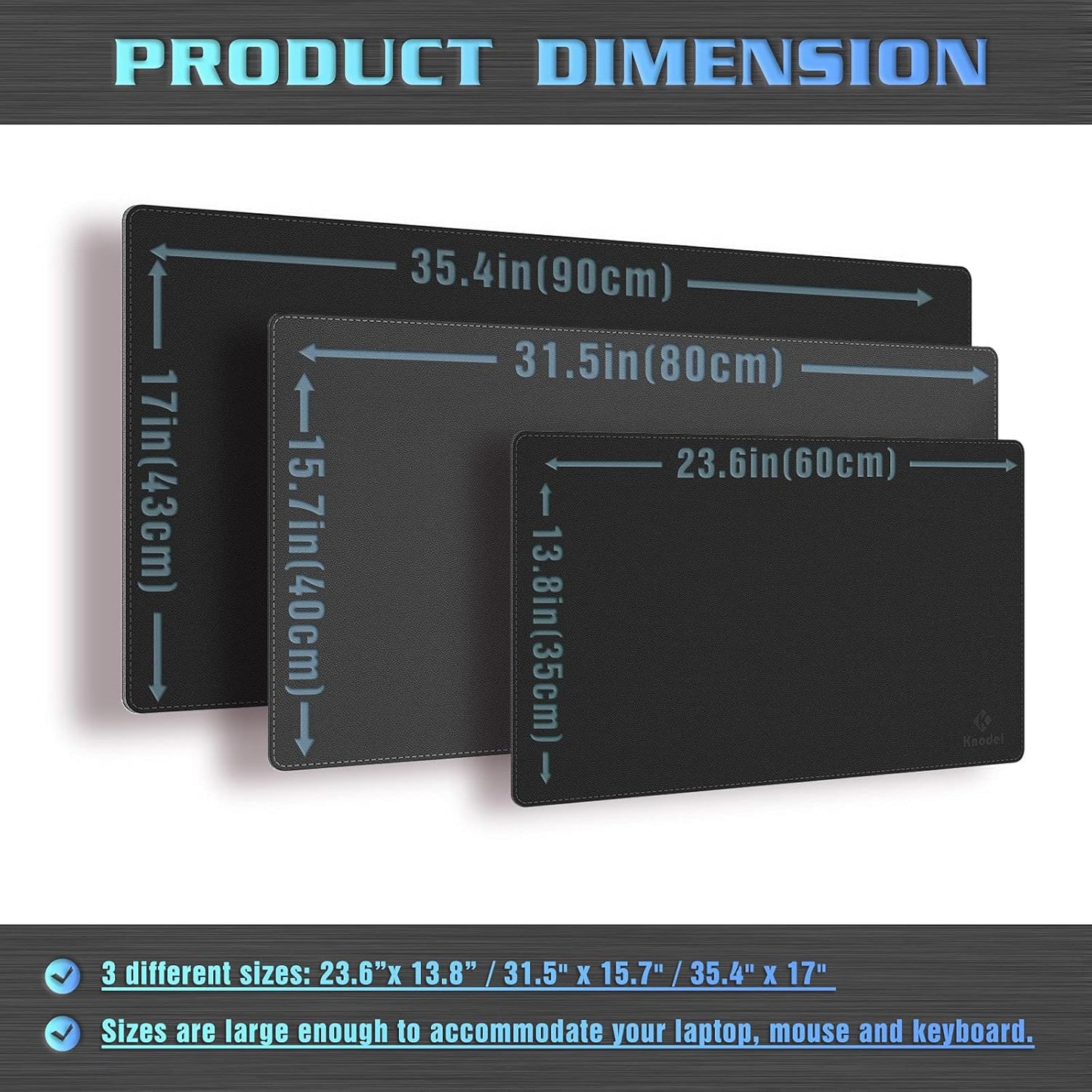 K KNODEL Desk Mat, Blotter, Dual-Sided Office Desk Pad, Waterproof Desk Mat for Desktop, Desk Blotters, PVC Leather Pad Protector (Black, 23.6" x 13.8")