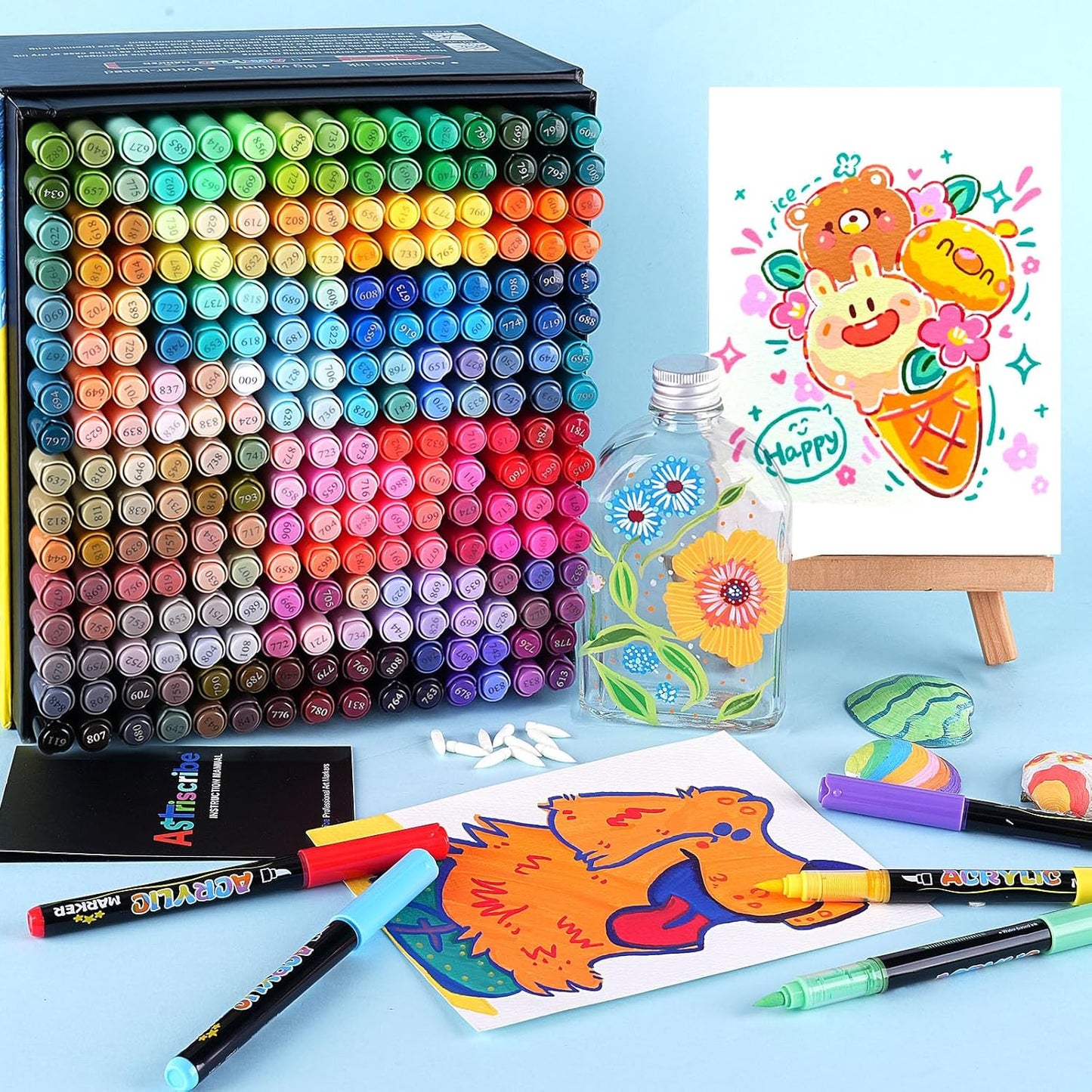 240 Colors Acrylic Paint Pens Markers, No-Bleed Brush Tip Acrylic Markers with Automatic Ink Control System, for Stone, Wood, Canvas, Ceramic, Glass, Metal, Rock Painting, DIY Crafts Art Supplies Kit