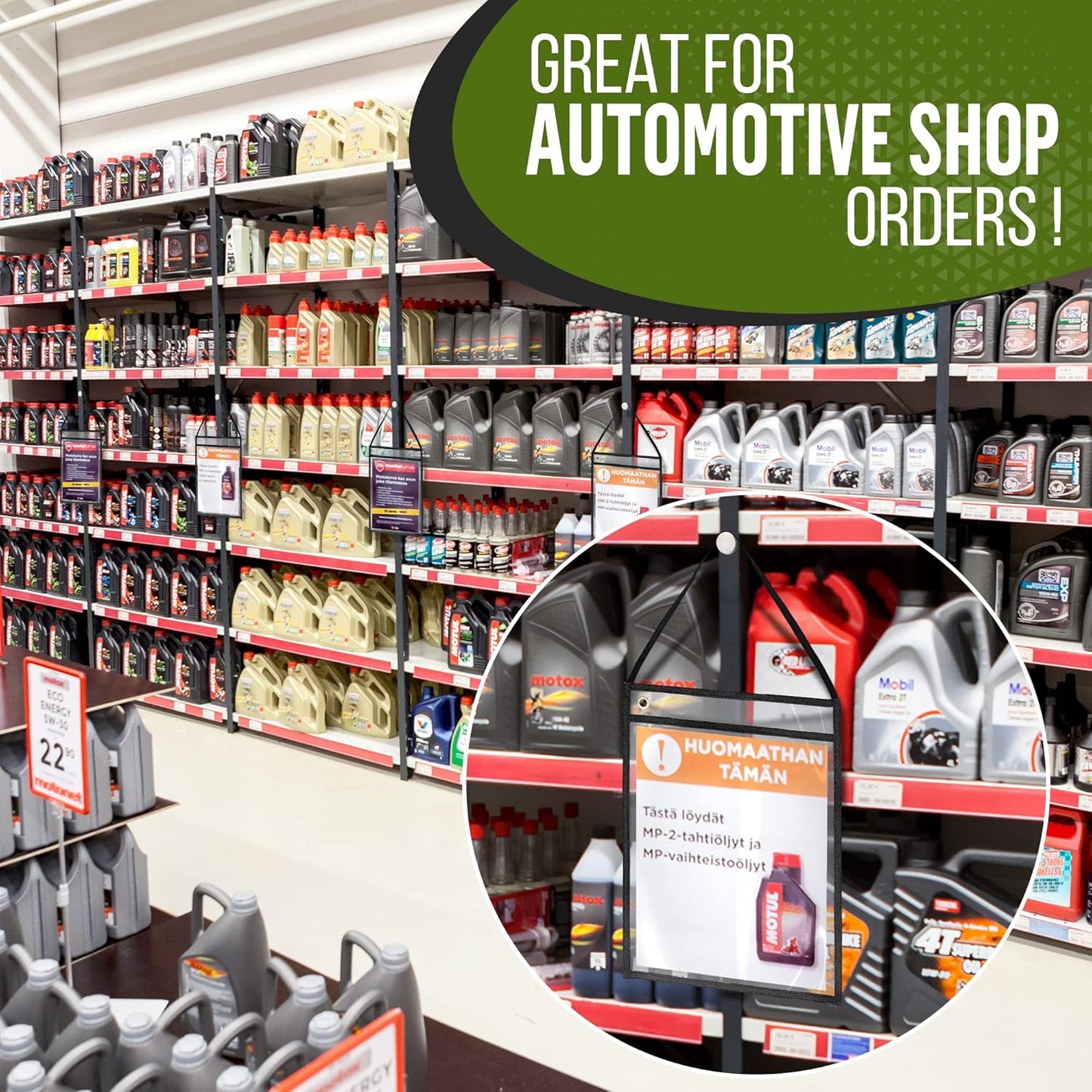 20 Pack Job Ticket Holders 9x12 with Strap - Permit Holder for Documents - Hanging Shop Ticket Holders - Work Order Plastic Sleeves - Dry Erase Pockets Sleeves Mechanic & Automotive Work Order Sleeve