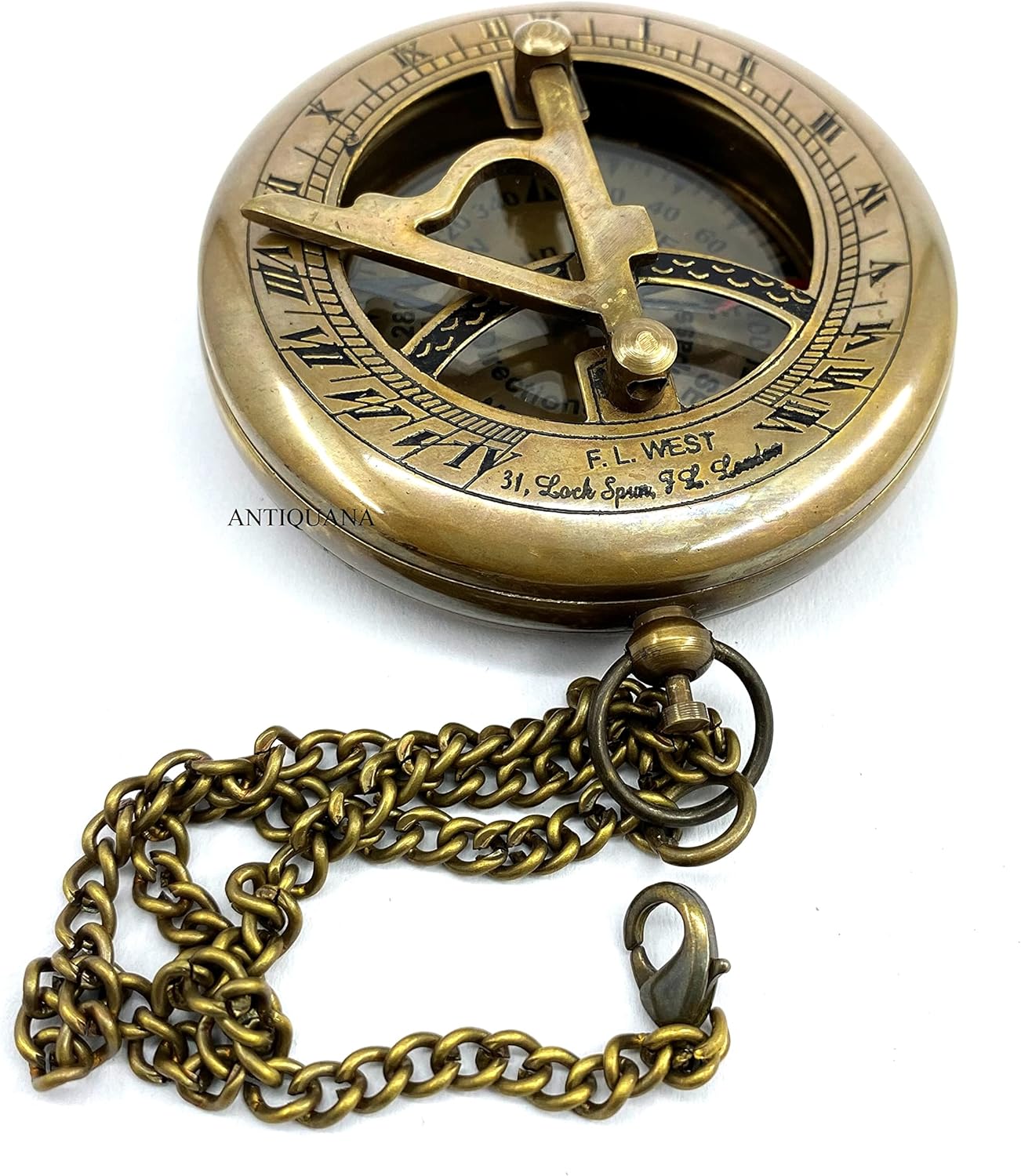 Antique Brass & Copper Sundial Compass, Sundial Clock in Box Gift Sun Clock Ship Replica Watch, Nautical Gifts for Men, Unique Nautical Decor, Naval Maritime Sundial (#6 Antique Push Button)