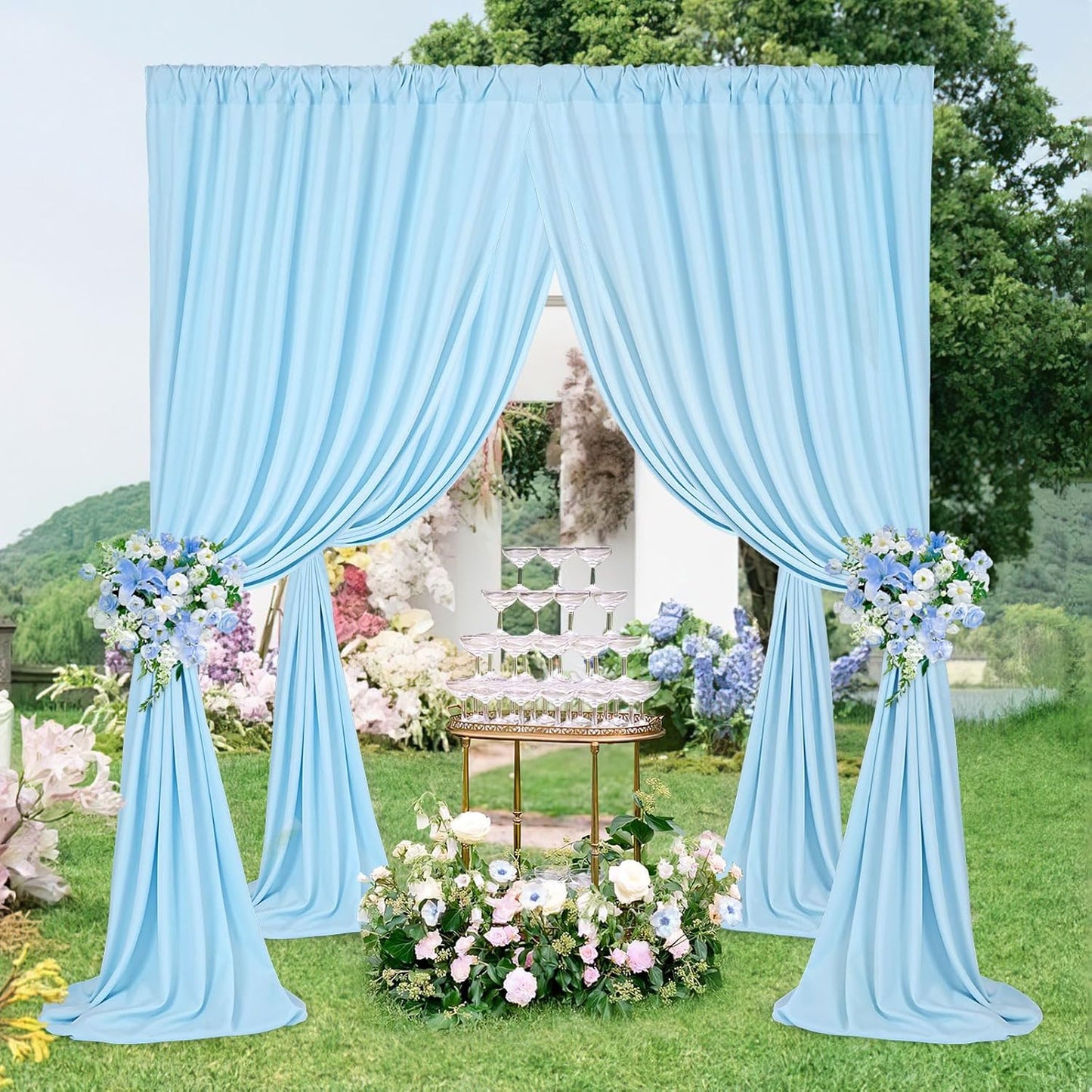 Baby Blue Backdrop Curtains Panels: Polyester Photo Backdrop Drapes Curtains - 30x10ft Baby Shower Party Photography Background