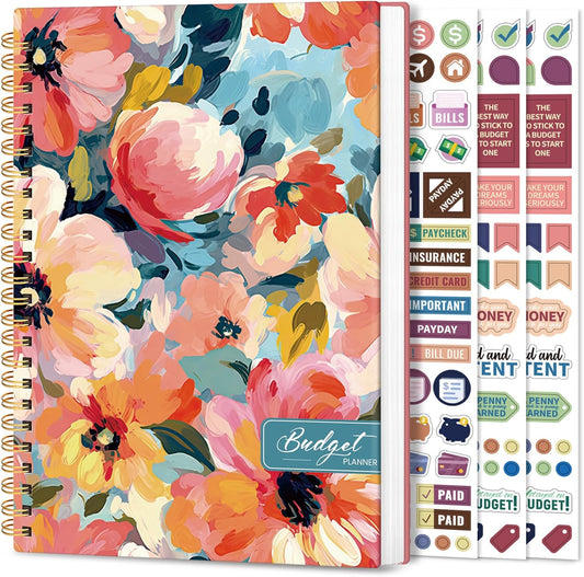 Aesthetic Budget Planner - Monthly Finance Planner with Expense Tracker, Undated Bill Organizer, Budget Notebook to Manage Your Finances, Account Budget Book with Colorful Pattern - Pastel Garden