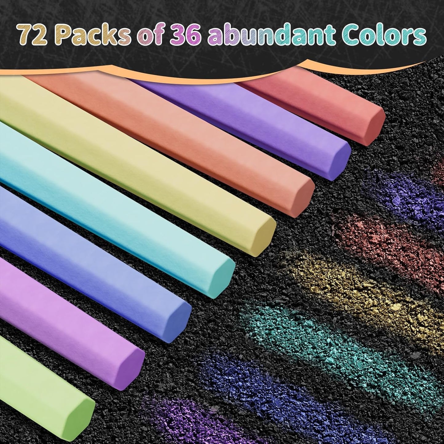 72PCS Washable Sidewalk Chalks Set, 36 Colors Non-Toxic Chalk Paint Bulk for Kids, Oversized Colored Chalk for Painting on Chalkboard, Chalk Pavement and Outdoor Art Play