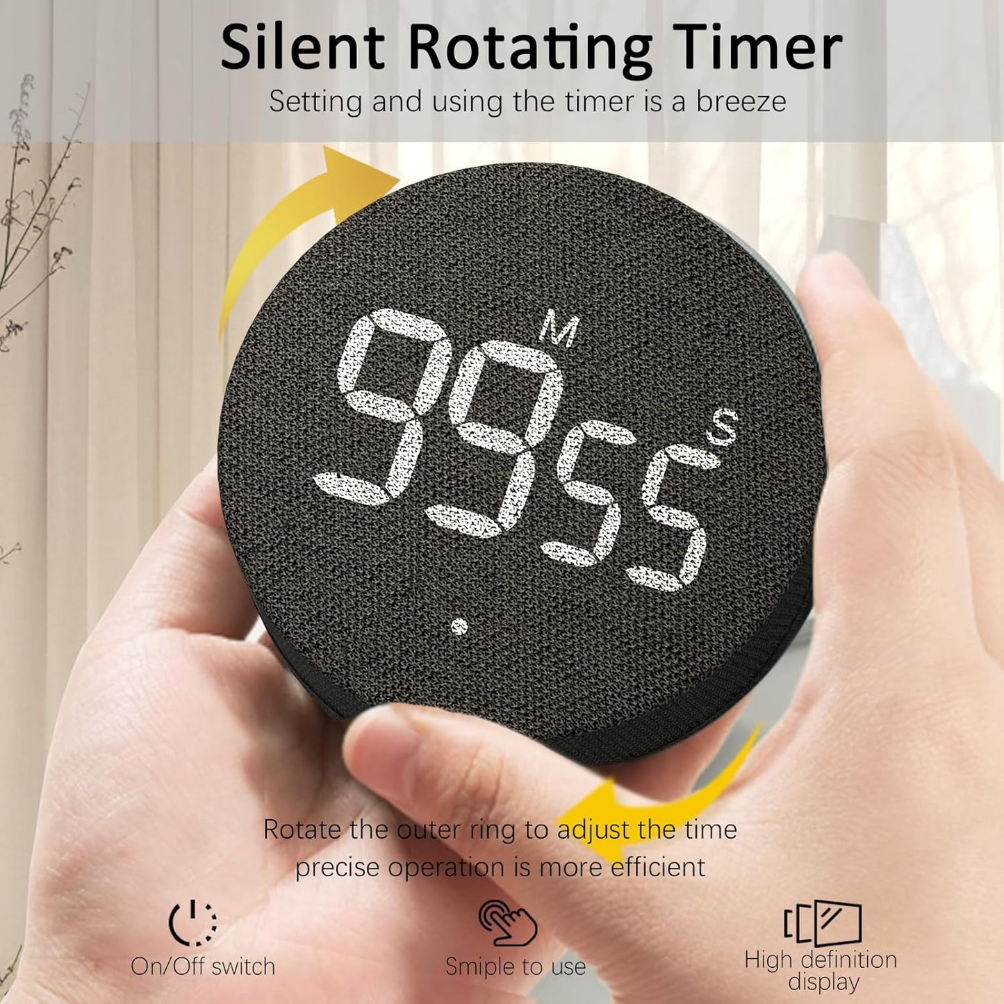 AVINIA Desk Timer for Productivity Magnetic Digital Kitchen Timer Rechargeable Fabric Mesh Cover 99 Mins Countdown/Count Up Stylish Efficana Konah Home Timmer for Cooking-Black
