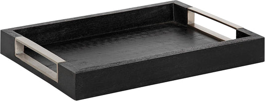 Kate and Laurel Heller Modern Rectangular Tray, 12 x 16, Black, Wood Tray for Storage and Display