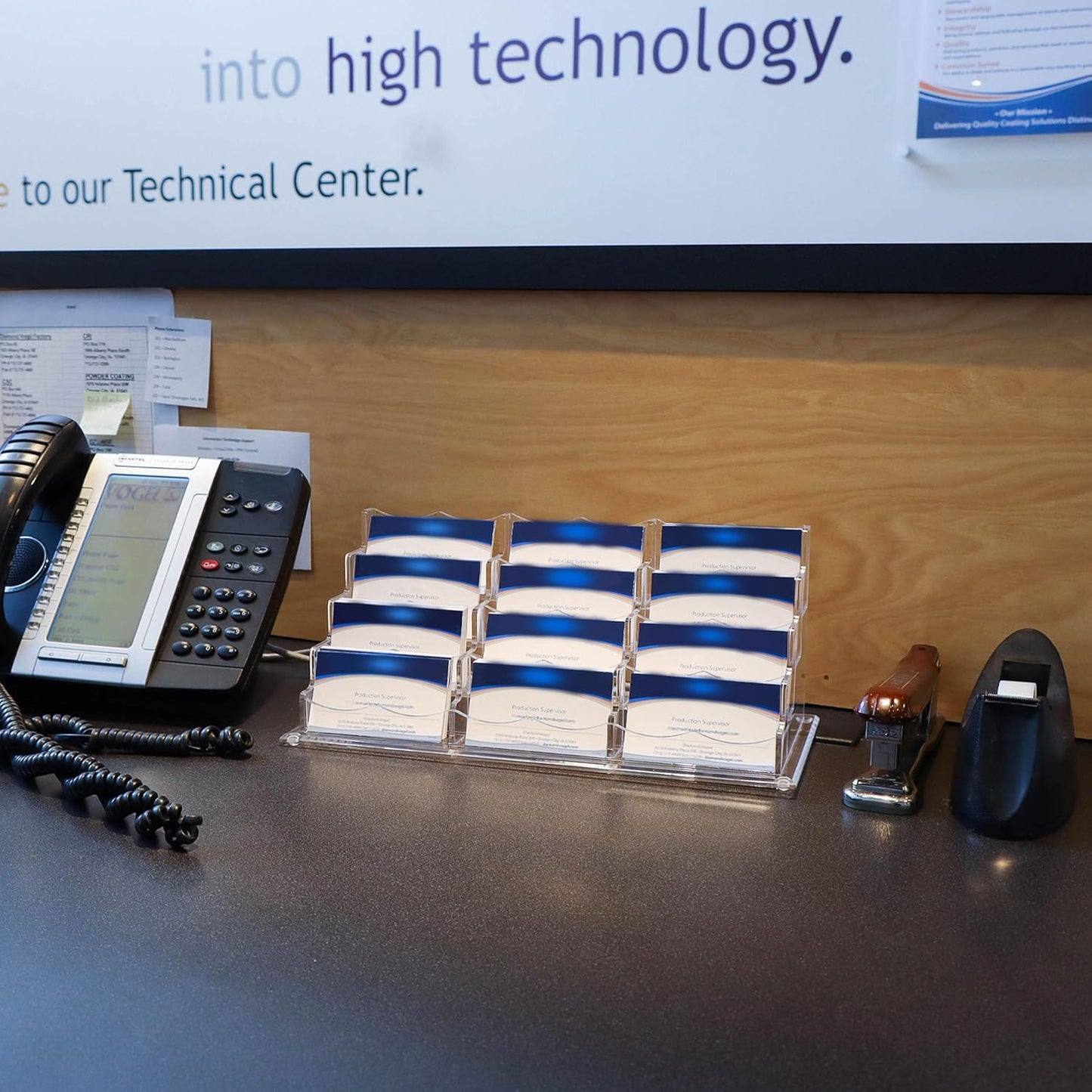 7Penn Acrylic Business Card Holder for Desk - 12 Slot Card Organizer for Desk Storage - Clear Countertop Sticker Display 3 Tier Horizontal Business Card Display Rack - 600 Card Holder Stand