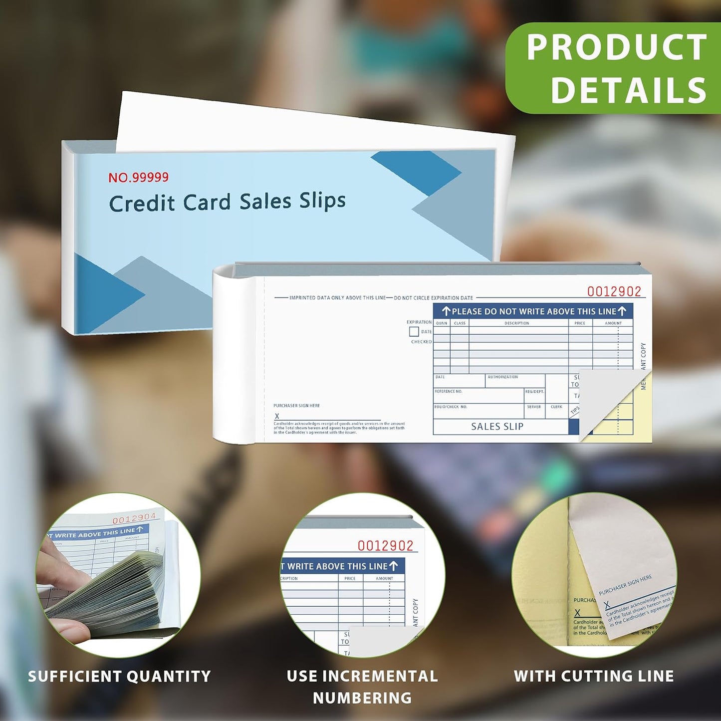 100 Sets Long Credit Card Sales Slips 7.9 * 3.3 inch Two-Part Carbonless Credit Card Receipt Book Credit Card Imprinter Sold as 1 Package for Office (100 Sets of 200 Sheet)(1)