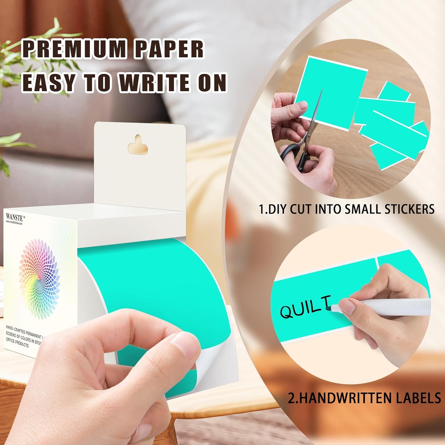 3 x 5 Inch 250Pcs Rectangle Color Coding Stickers,Strong Adhesion Moving Labels for Organization,Inventory,Business,Aqua