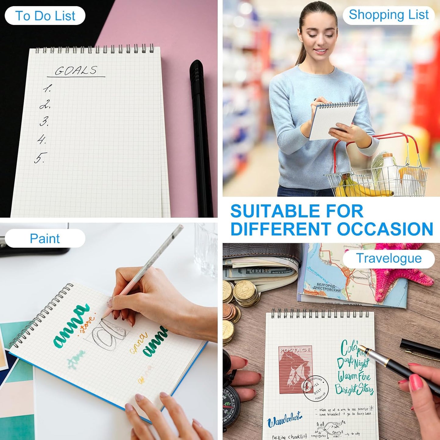 2 Pack Graph Paper Spiral Notepad A5 Top Wirebound Notepad Grid Notebook Steno Pads Memo Notebook Grid Paper 140 Pages for Writing Sketching Drawing Office Supplies (Light Blue)