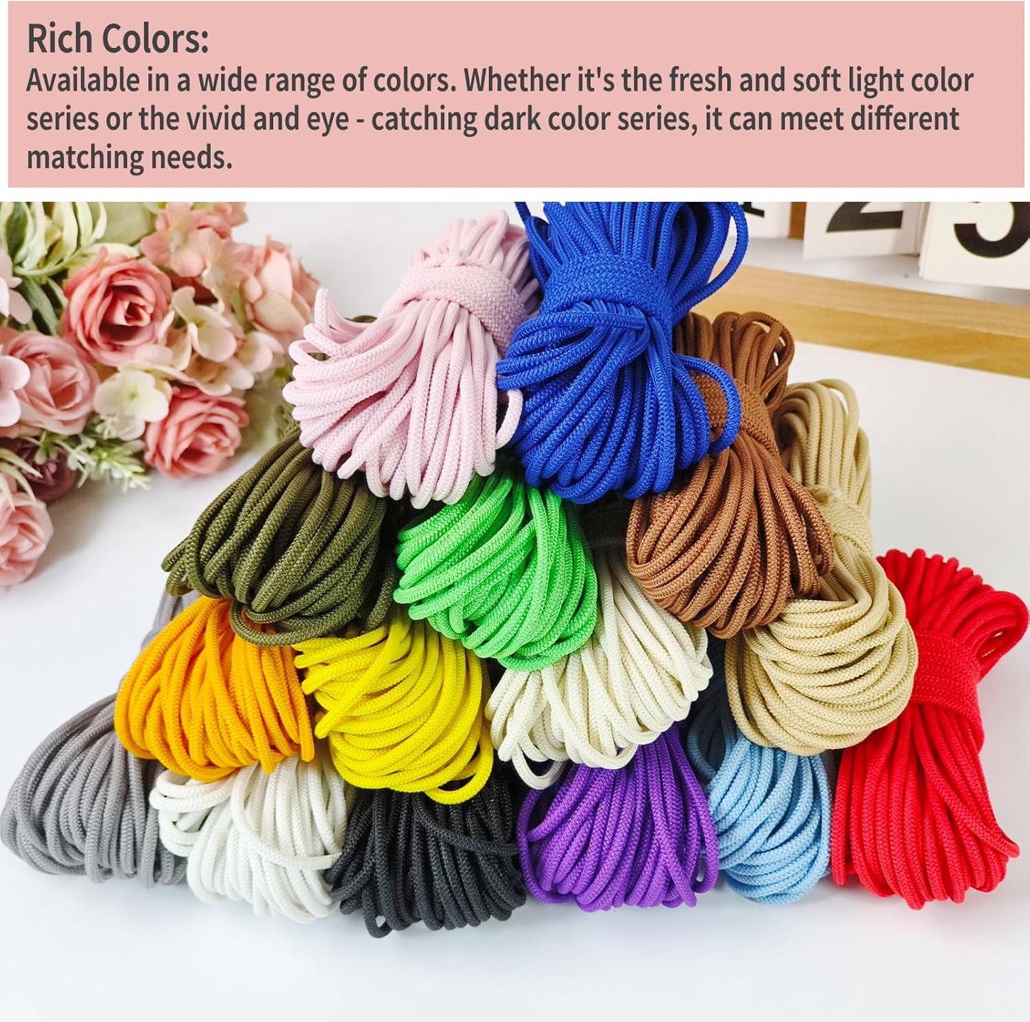 1/8 inch Non-Slip Elastic Band -3mm 15 Yards Soft Elastic Cord Stretch String Braided Thread for Sports Gear, DIY Crafts, Hair Bands,Shoelaces, Apparel Making & Camping Tie Down (White)