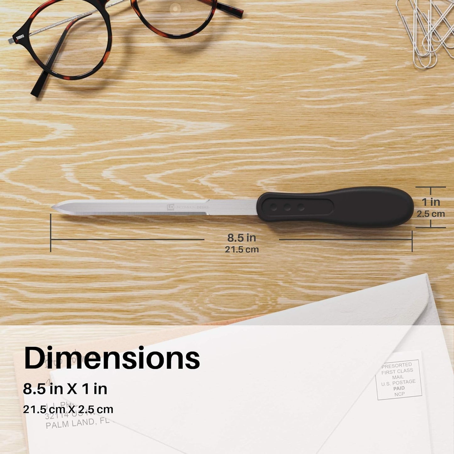 Uncommon Desks Office Letter Opener - Stainless Steel Knife-Edge Blade, Ergonomic Grip Handle (Black, 3 Pieces)