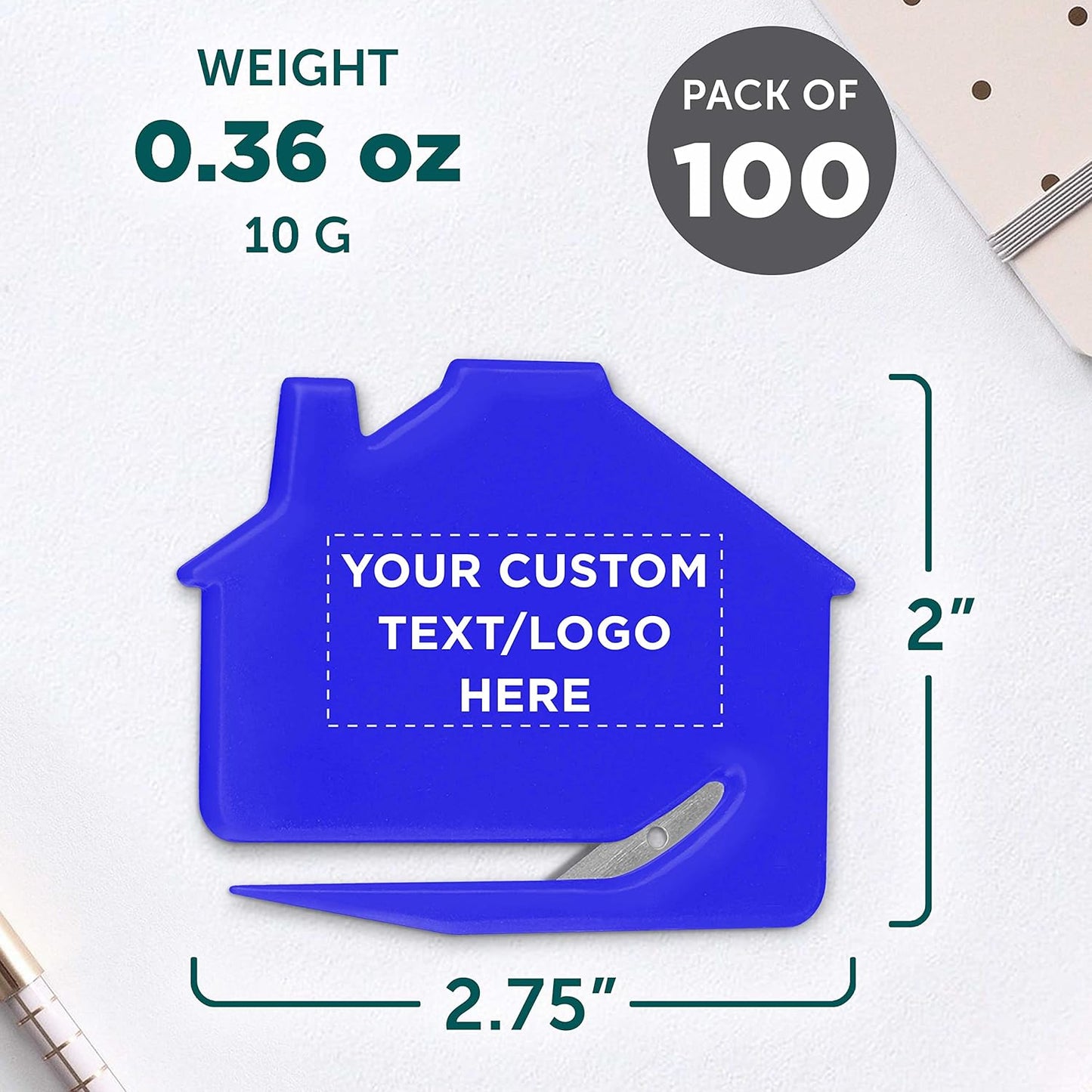 Custom House Letter Openers Set of 100, Personalized Bulk Pack - Perfect for Home or Office - Blue