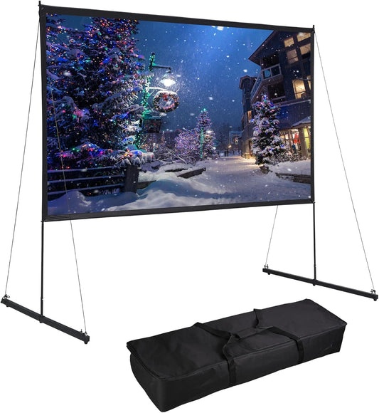 100" Detachable Projector Screen and Stand Outdoor Portable Movie Projection 16:9 4K HD Home Theater Camping Backyard Cinema with Carry Bag
