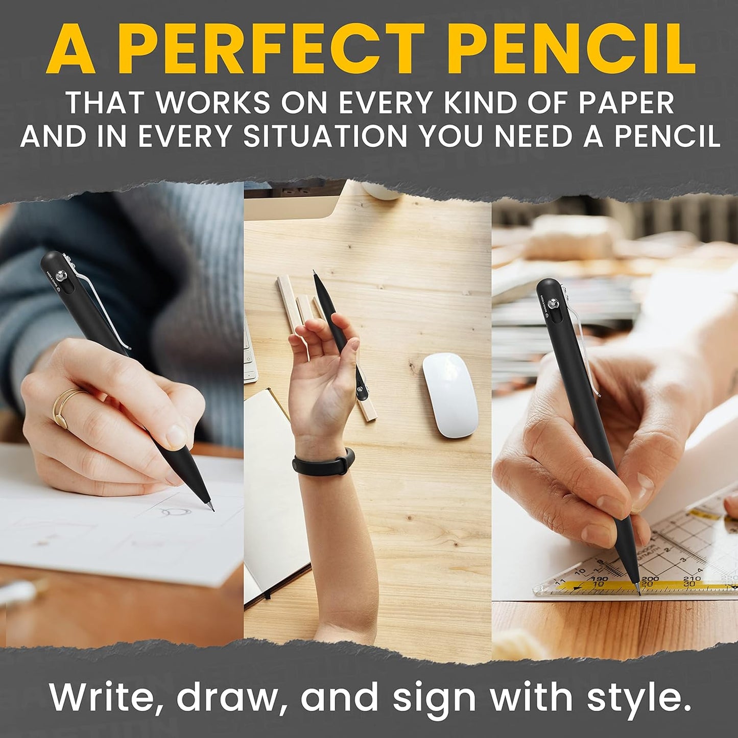 BASTION® Luxury Mechanical Pencil, Professional Lightweight Medium Point Aluminum Pencil for Birthday Gift includes 20 x 0.77mm Lead Refills - Black