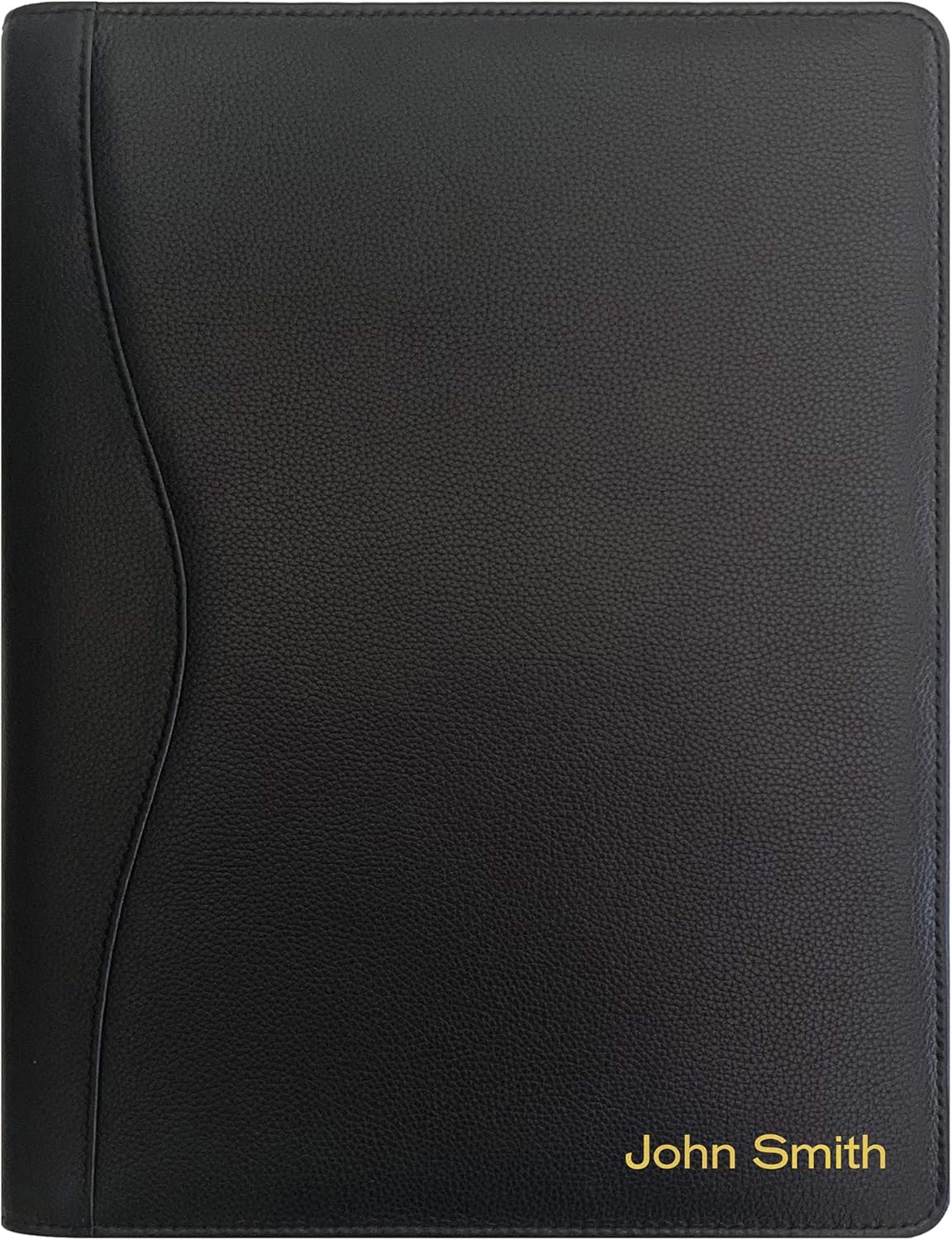 Personalized Premium Genuine Leather Portfolio Folder, Padfolio for Men and Women, with Business Card Holder, Pockets, Pen Loop, Document Organizer - Black
