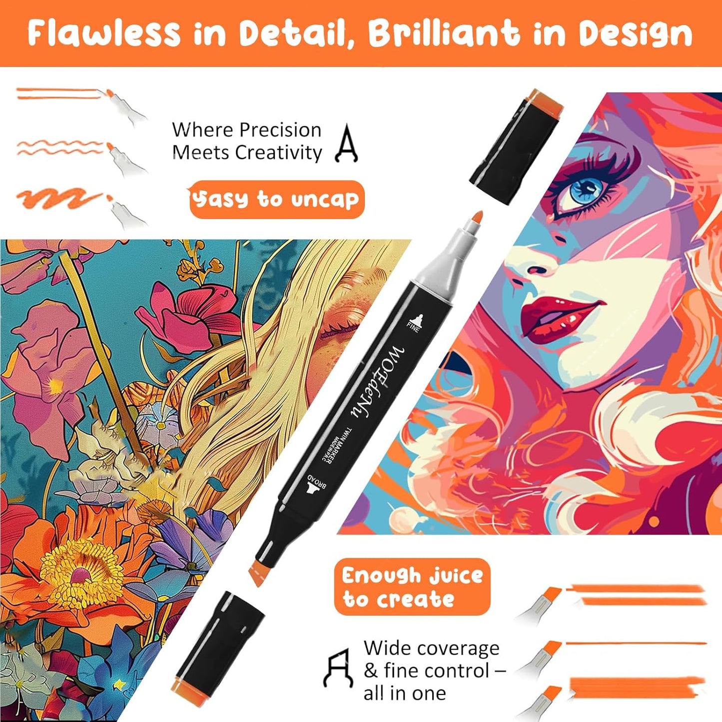 Alcohol Markers 80 Colors with Base, Dual Tip Art Markers for Adults & Kids, Fine and Broad Tips for Drawing, Coloring, Sketching, Card Making, Gift for Artists and Beginners