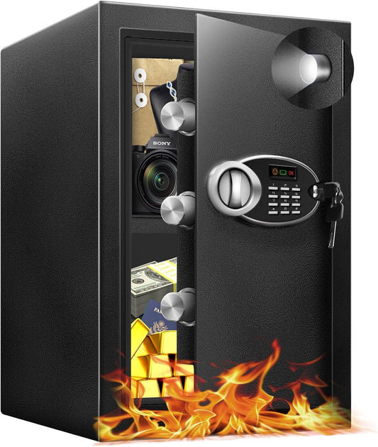 2.5 Cu Ft Large Safe Box with Fireproof Waterproof for Documents - Steel Security Personal Fire Safe with Digital Keypad, Emergency Battery Box & Combination Lock, Safety Box for Valuables Money Cash