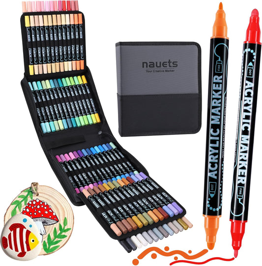 80 Colors Waterproof Dual Tip Acrylic Paint Pens, Dot & Fine Tip Premium Coloring Drawing Markers Set for Wood, Rock Painting, Canvas, Glass, Ceramic Surfaces and DIY Crafts Making Art Supplies