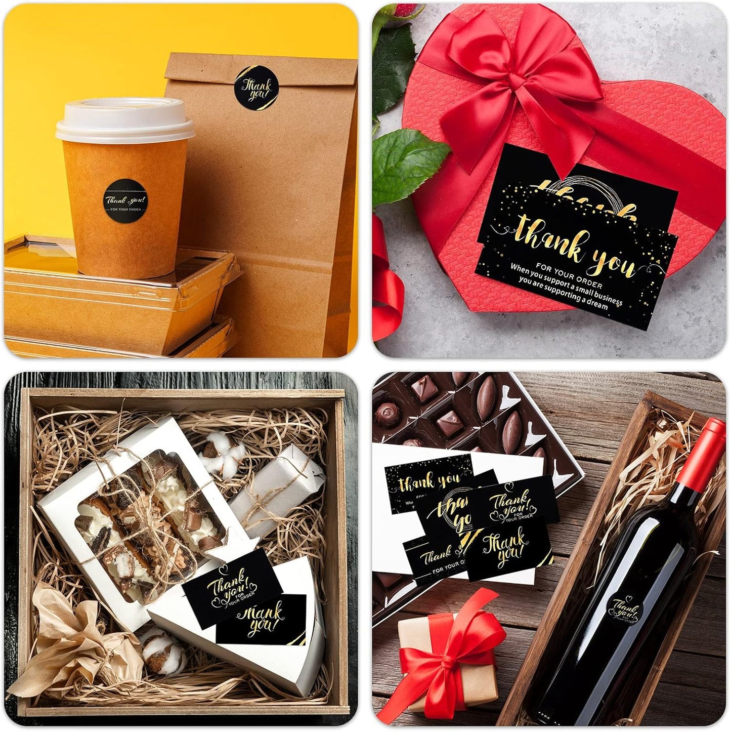 1120 Pcs Thank You Cards and Stickers Set, Include 120 Business Card 1000 Roll Labels Thank You for Supporting My Small Business Stickers Package Insert(Fresh Style)