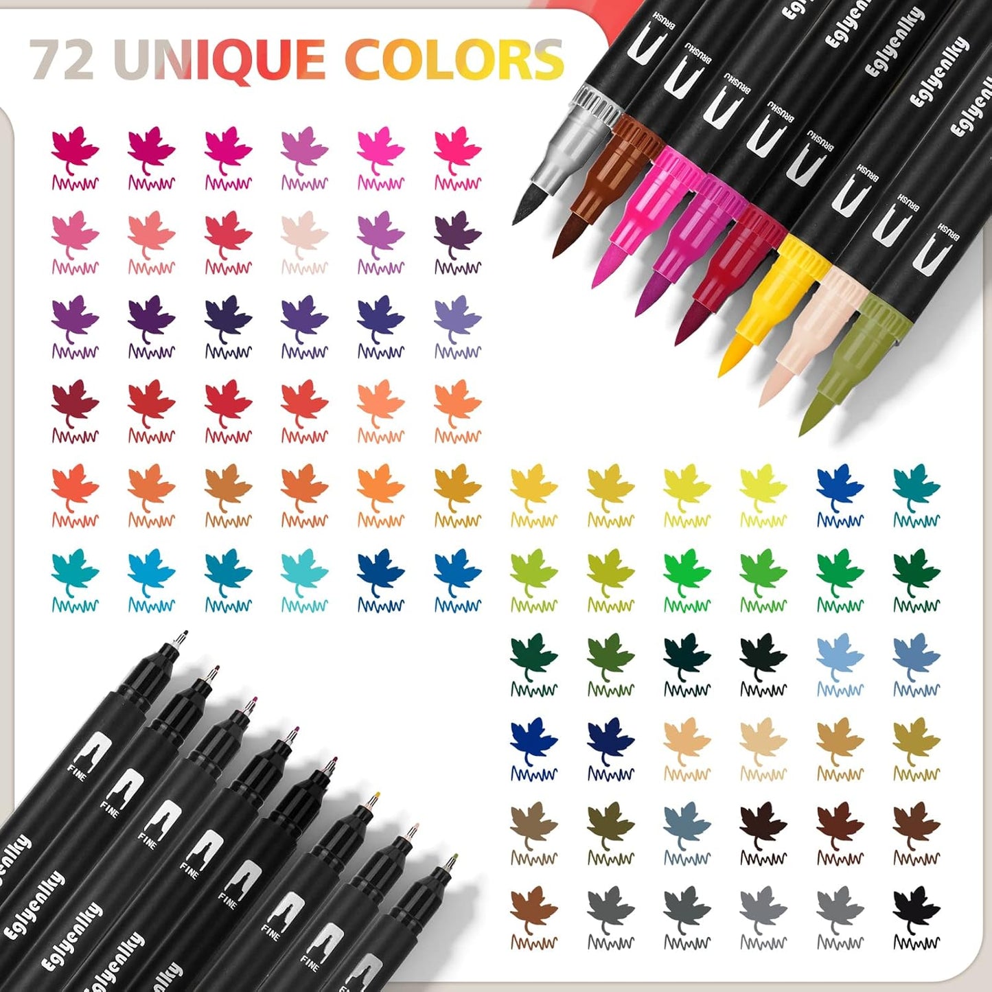 72 Markers Coloring Book for Adult, Dual Brush Marker Pens with Fine and Brush Tip for Kid Adult Artist Drawing Coloring Journaling Lettering Calligraphy